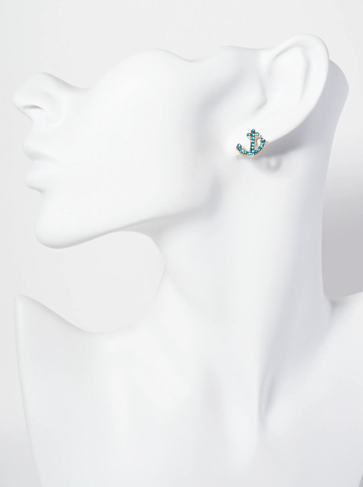Nautical-Theme Crystal-Pave Anchor Stud Earrings