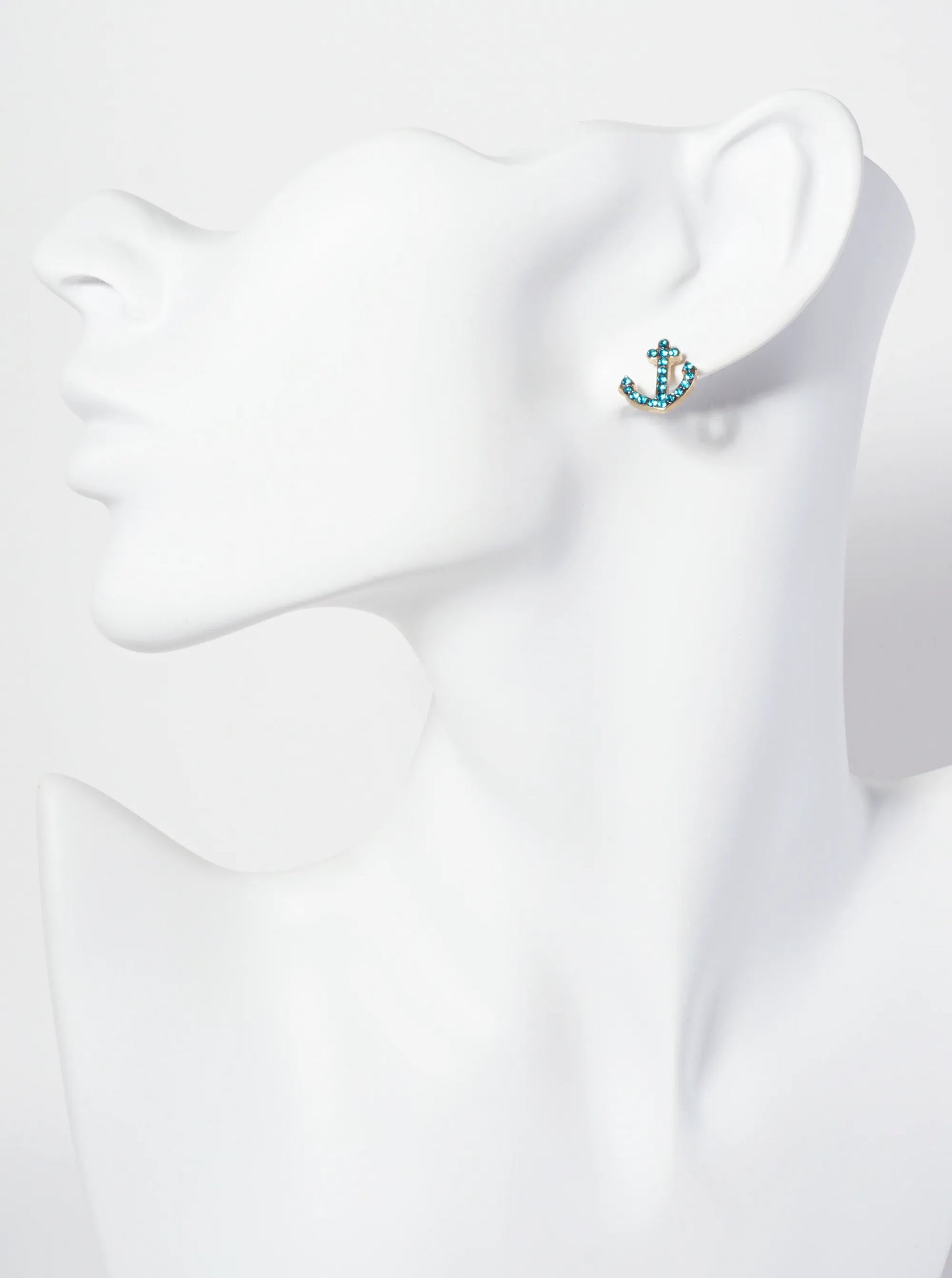 Nautical-Theme Crystal-Pave Anchor Stud Earrings
