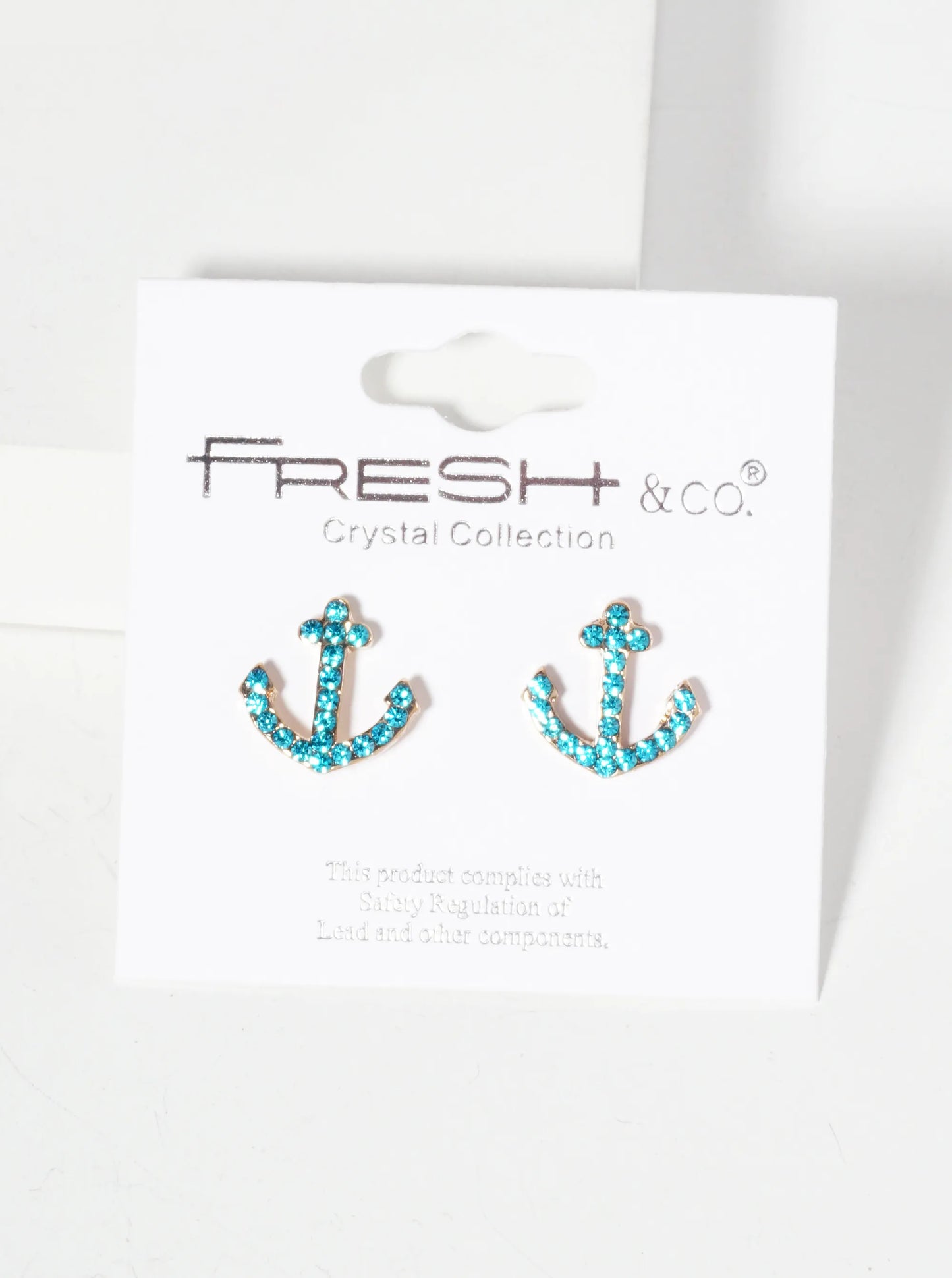 Nautical-Theme Crystal-Pave Anchor Stud Earrings