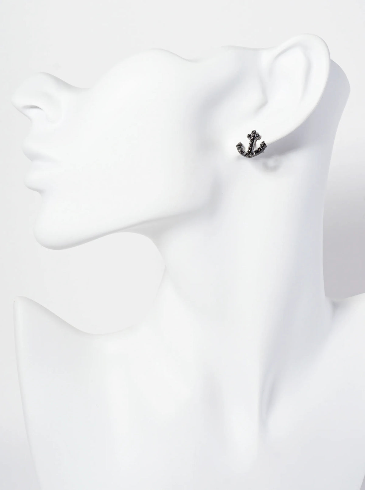 Nautical-Theme Crystal-Pave Anchor Stud Earrings