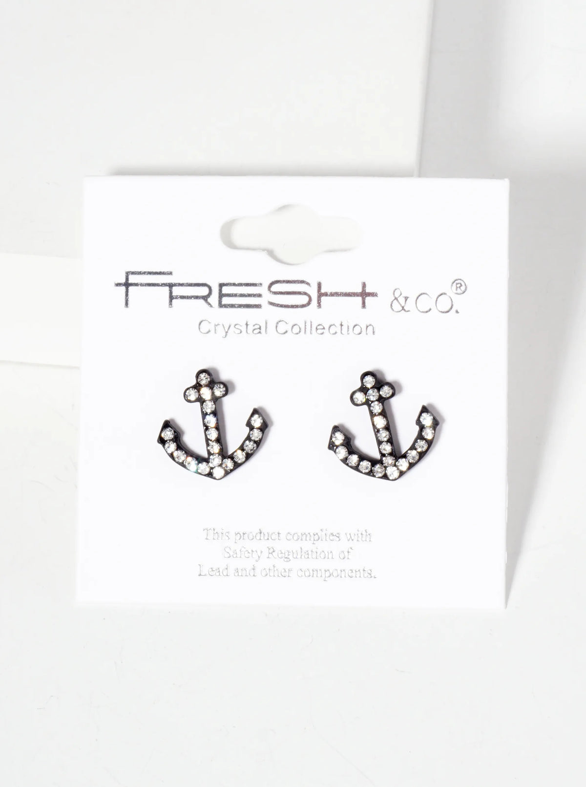 Nautical-Theme Crystal-Pave Anchor Stud Earrings