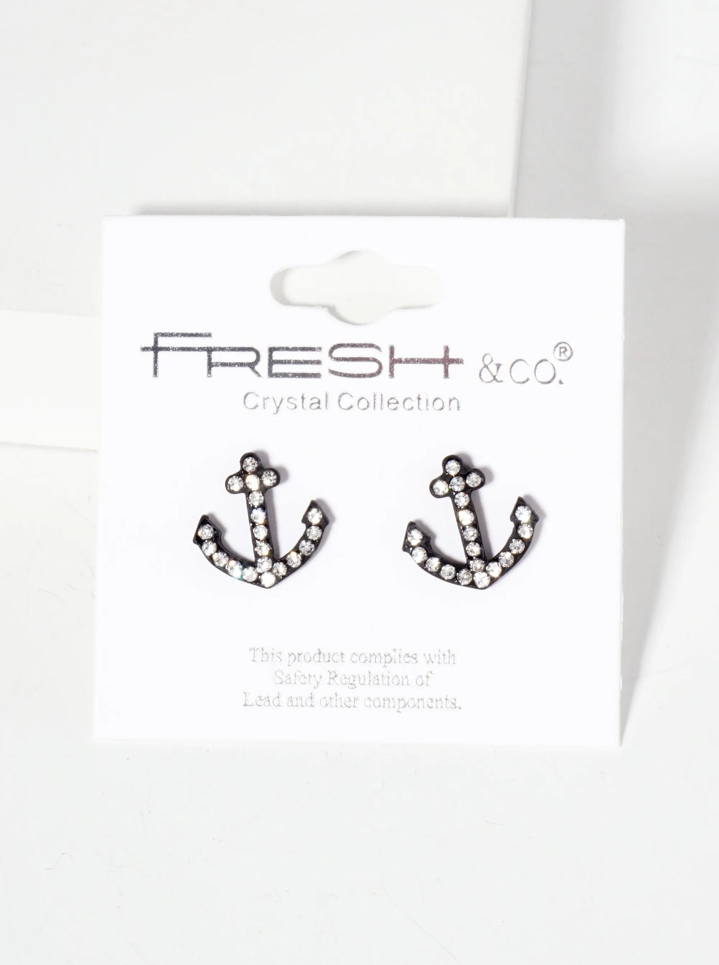 Nautical-Theme Crystal-Pave Anchor Stud Earrings