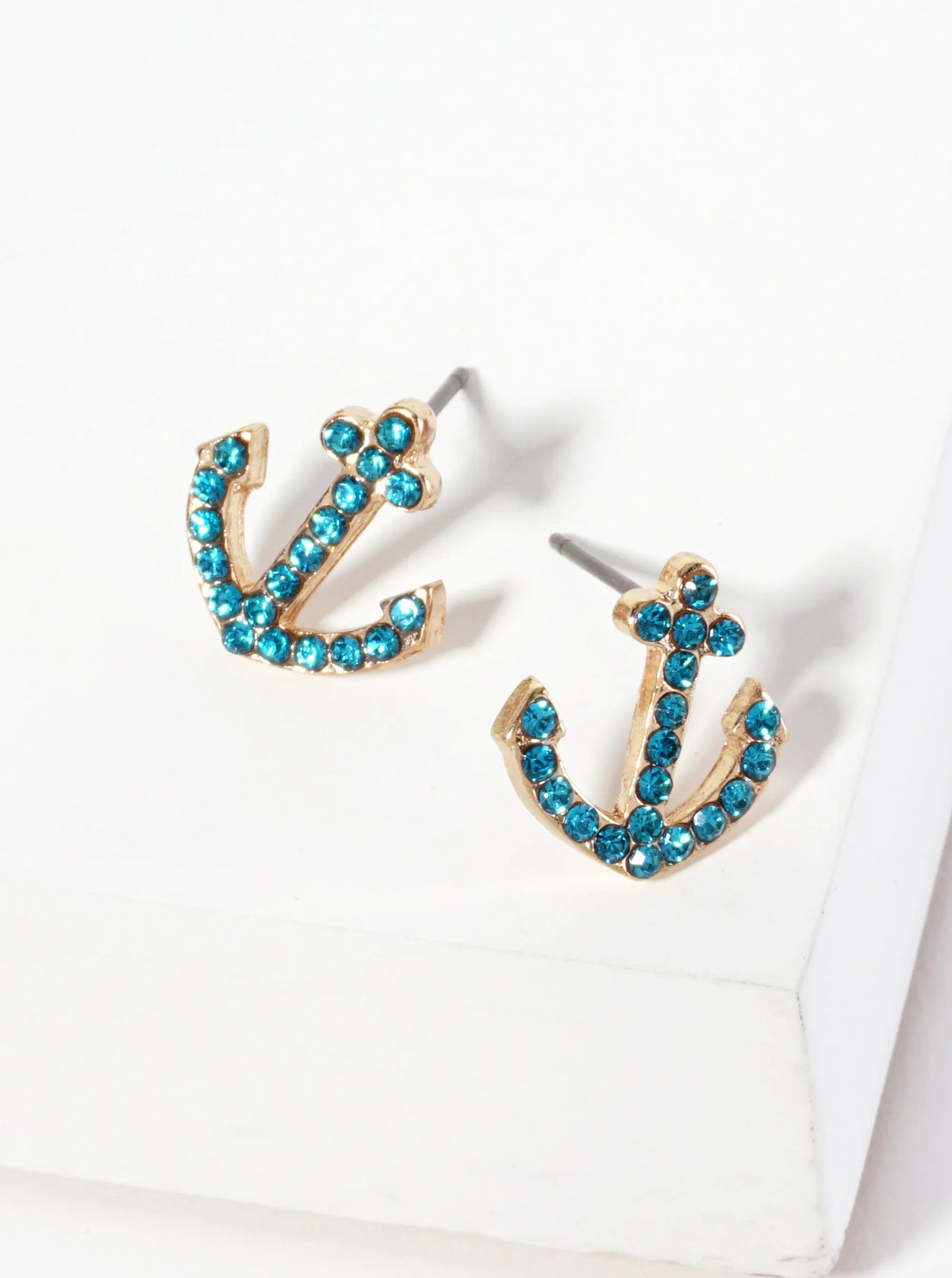 Nautical-Theme Crystal-Pave Anchor Stud Earrings