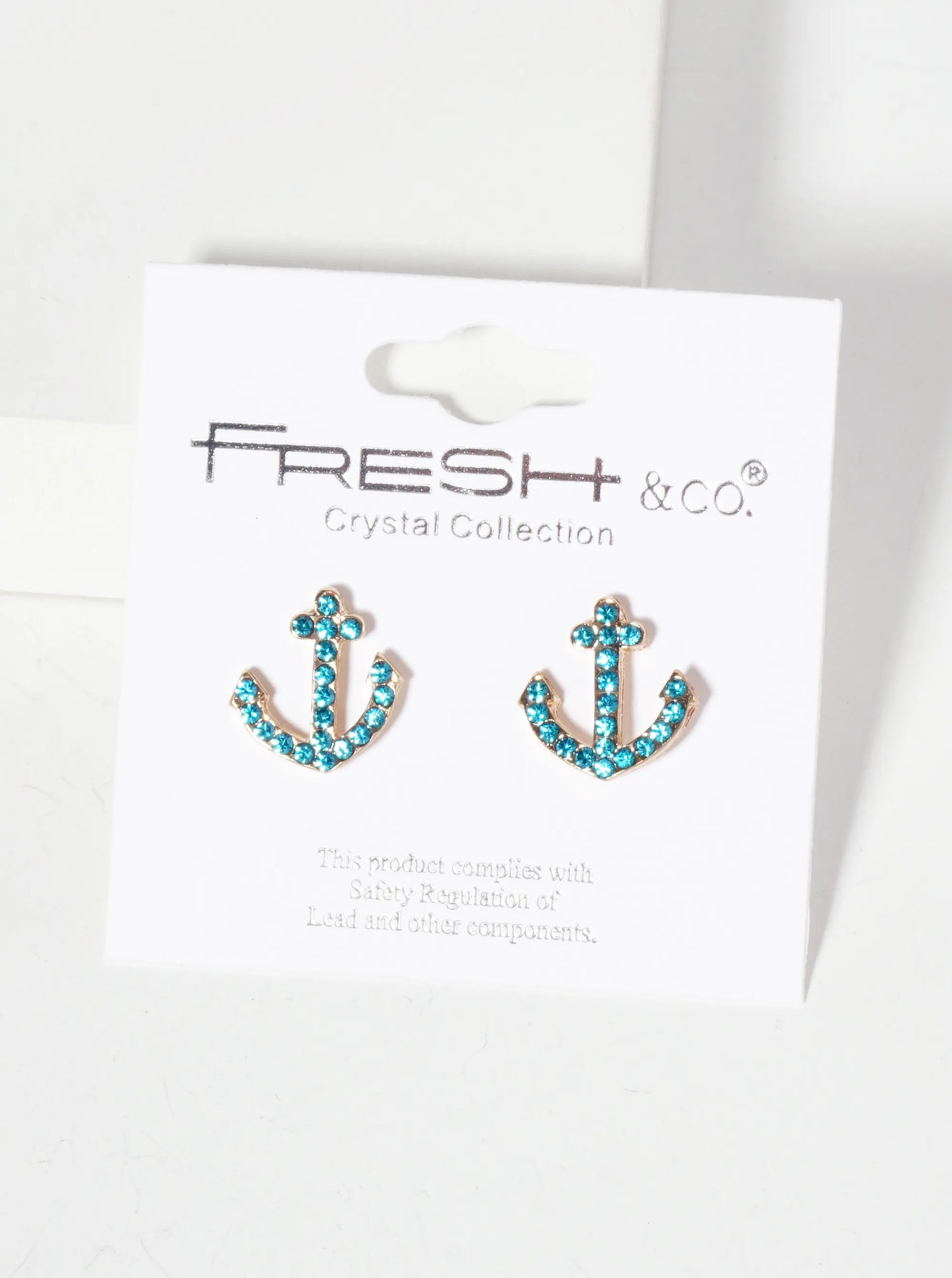 Nautical-Theme Crystal-Pave Anchor Stud Earrings