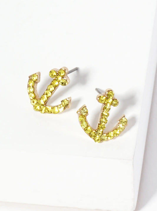 Nautical-Theme Crystal-Pave Anchor Stud Earrings