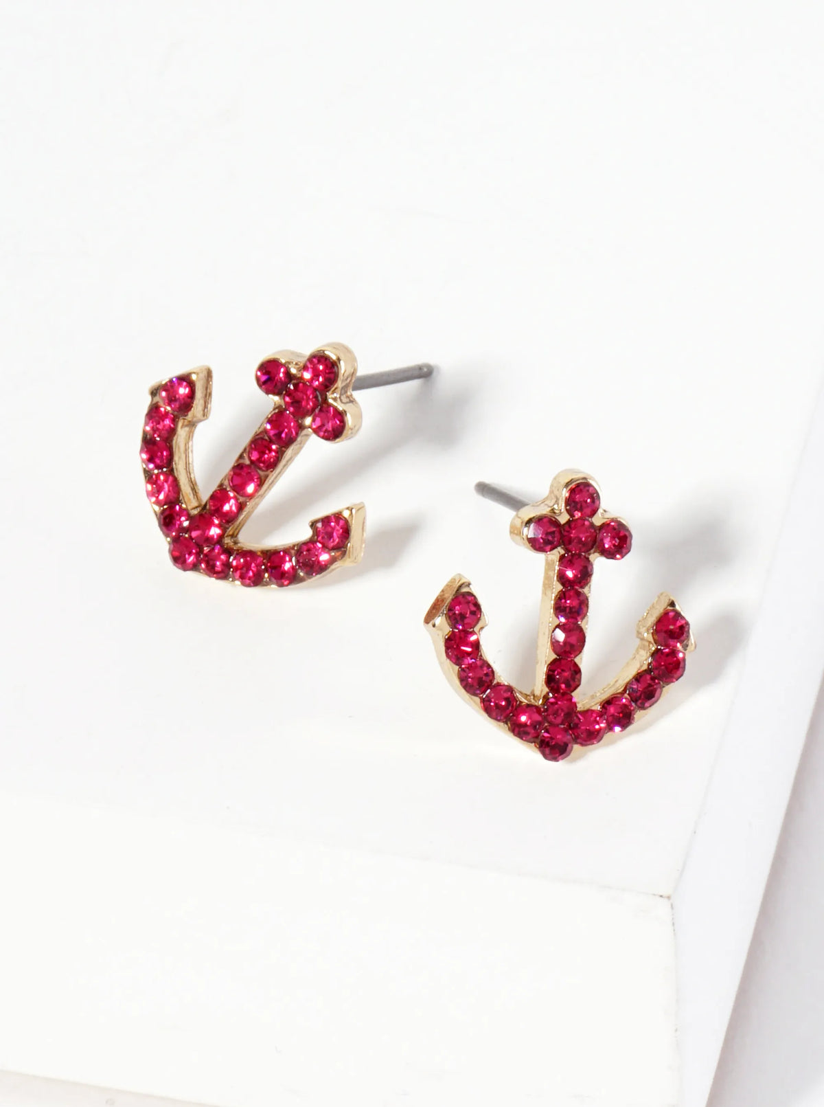 Nautical-Theme Crystal-Pave Anchor Stud Earrings