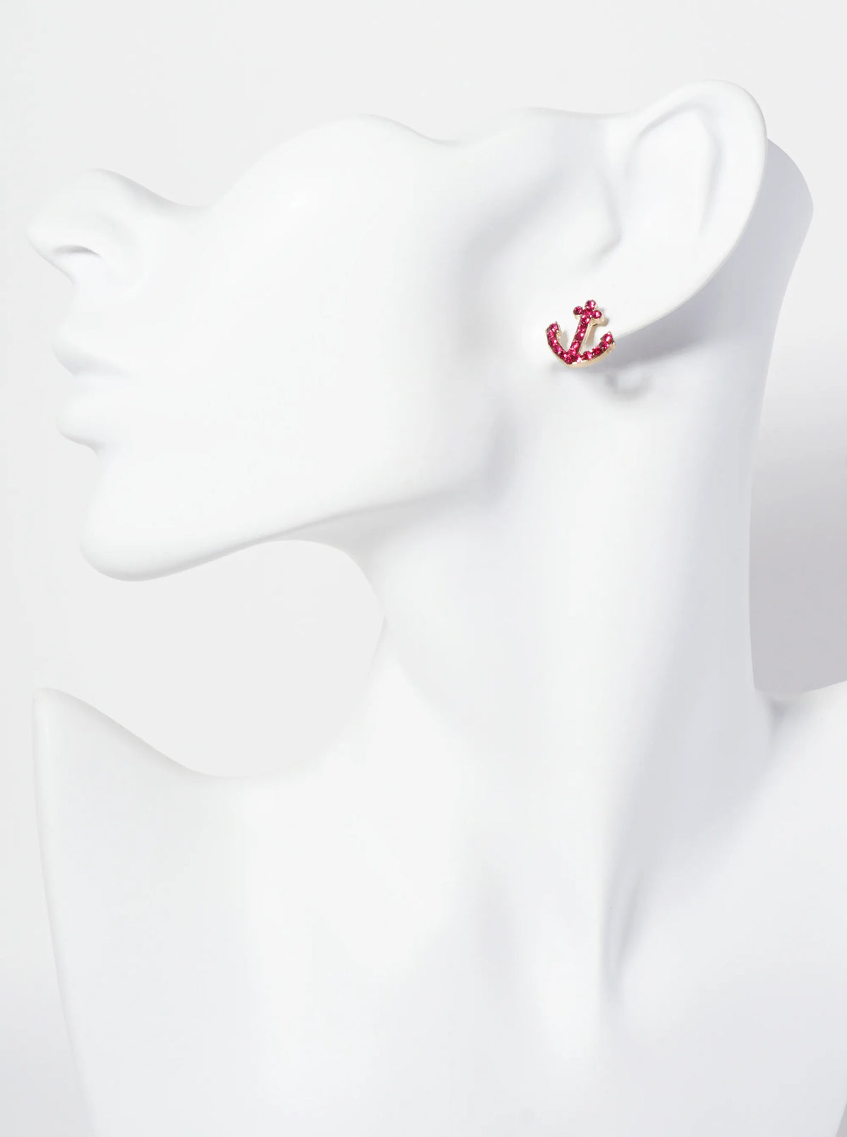 Nautical-Theme Crystal-Pave Anchor Stud Earrings