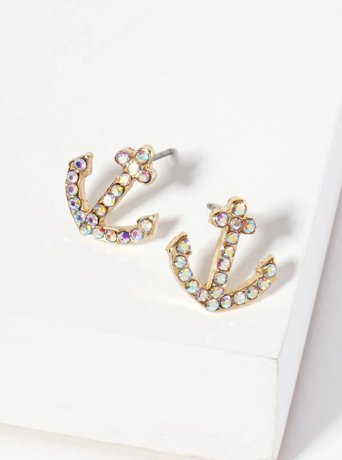 Nautical-Theme Crystal-Pave Anchor Stud Earrings