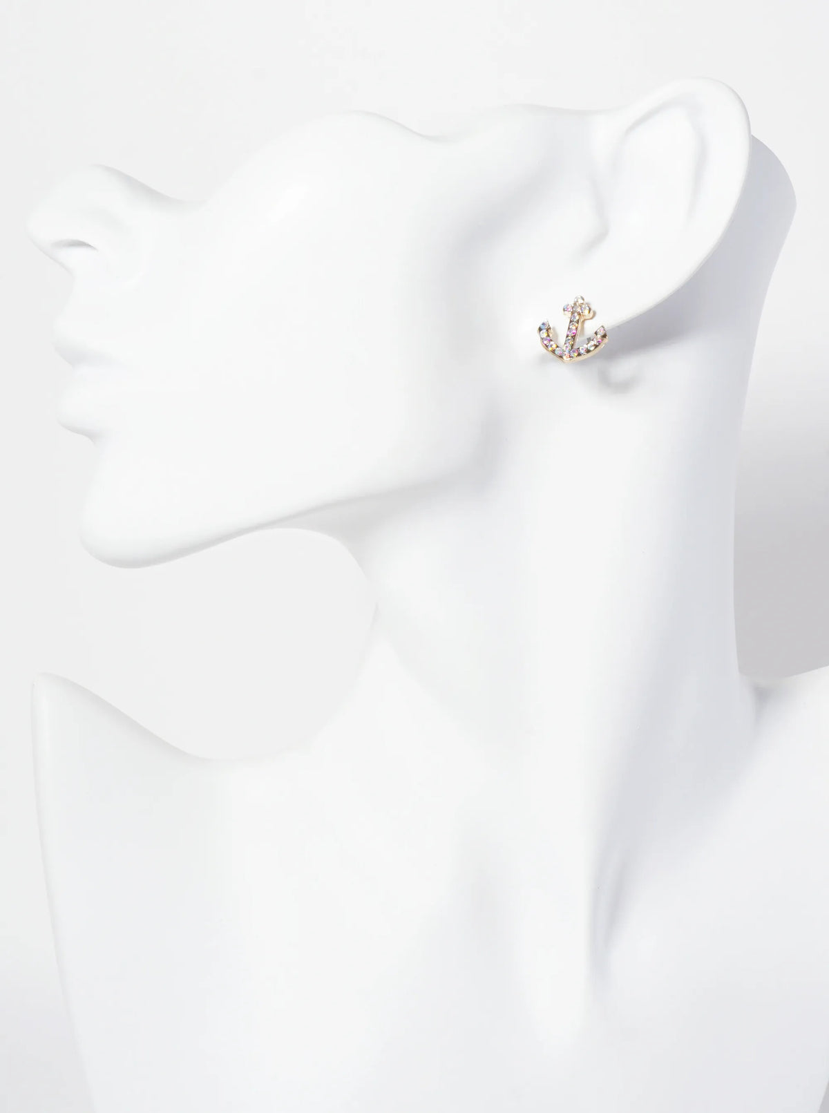 Nautical-Theme Crystal-Pave Anchor Stud Earrings