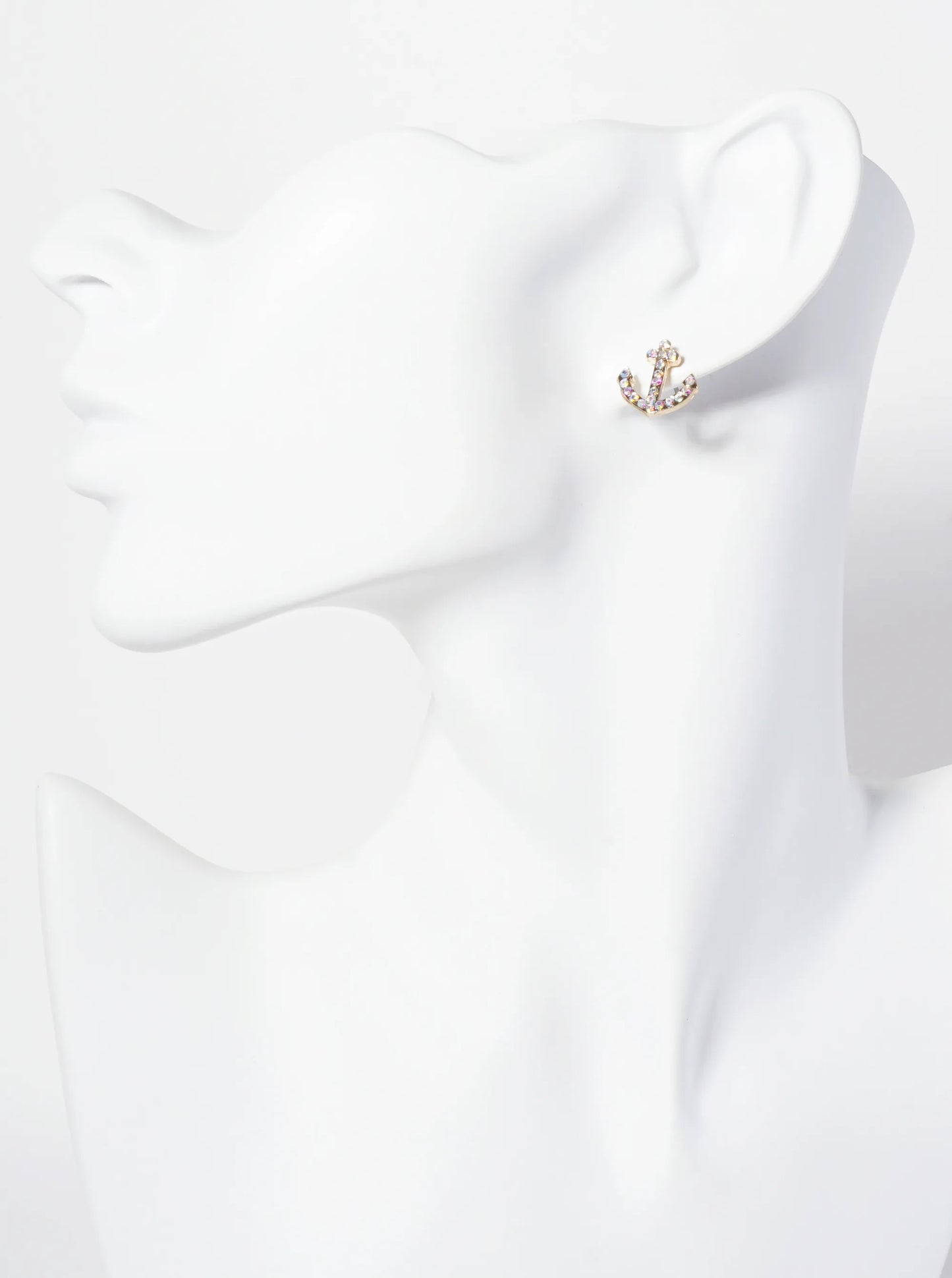 Nautical-Theme Crystal-Pave Anchor Stud Earrings