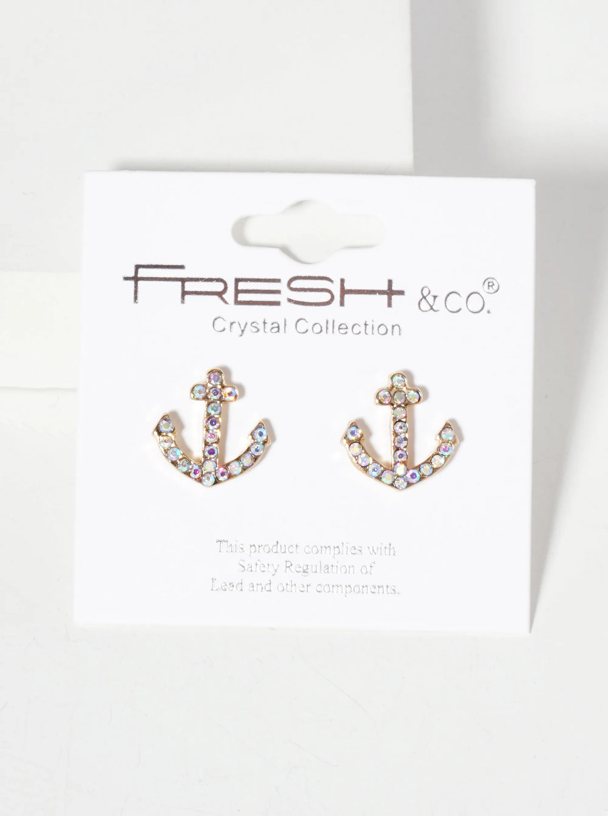 Nautical-Theme Crystal-Pave Anchor Stud Earrings