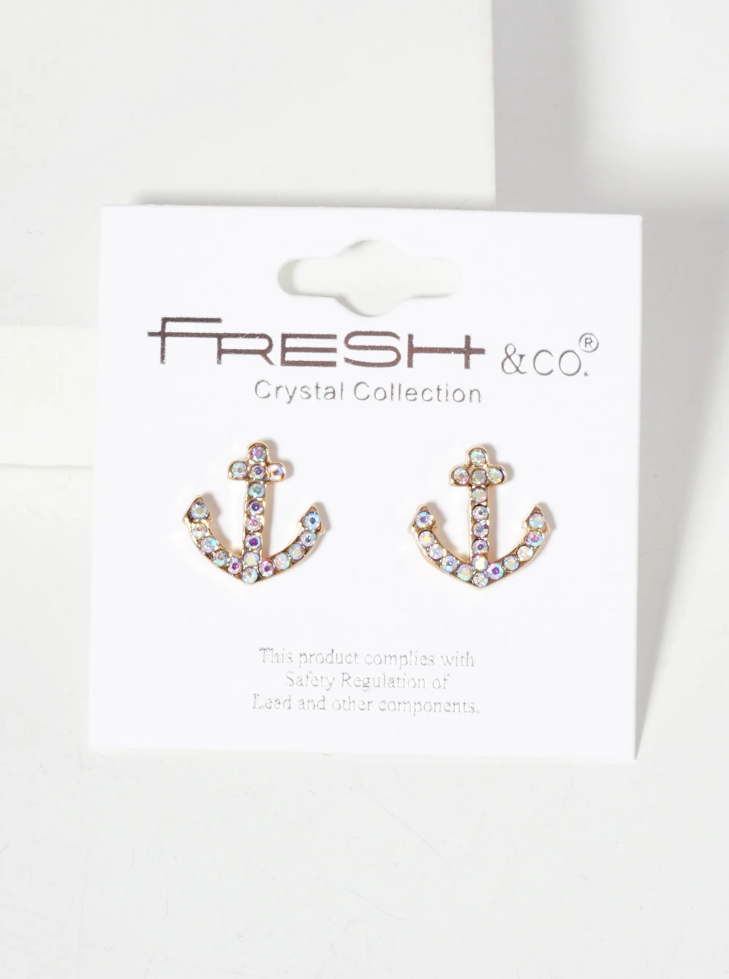 Nautical-Theme Crystal-Pave Anchor Stud Earrings