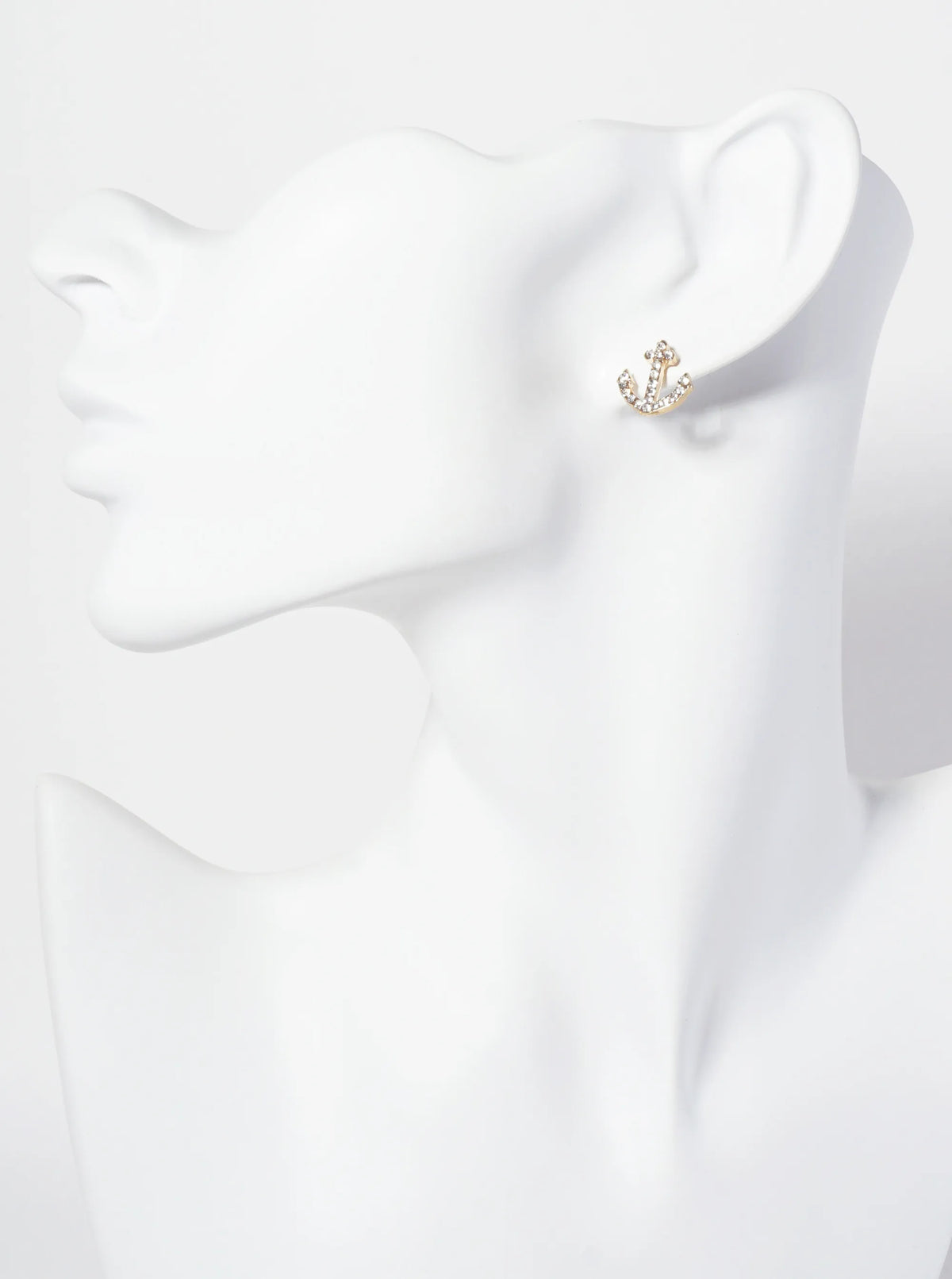 Nautical-Theme Crystal-Pave Anchor Stud Earrings