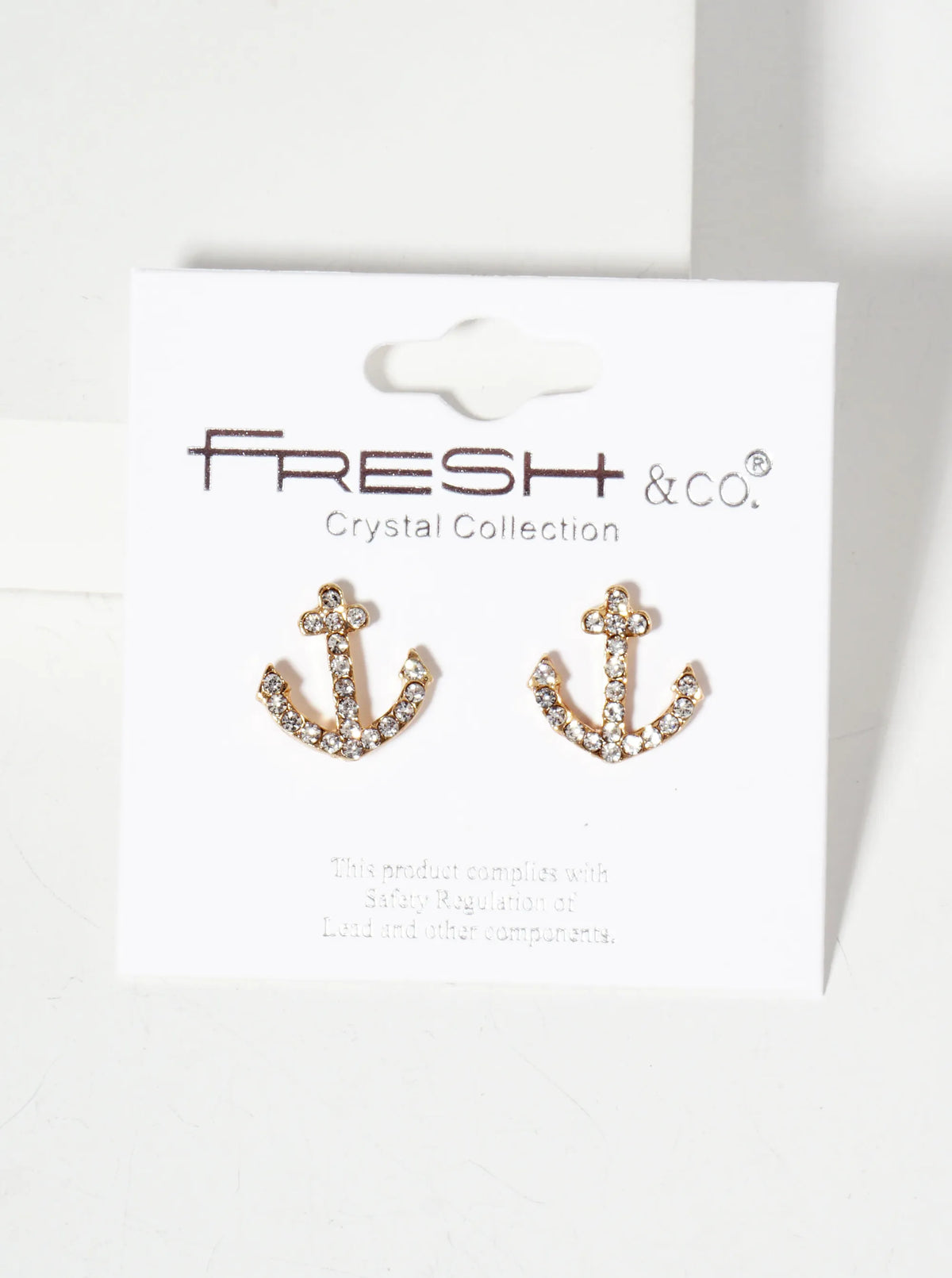 Nautical-Theme Crystal-Pave Anchor Stud Earrings