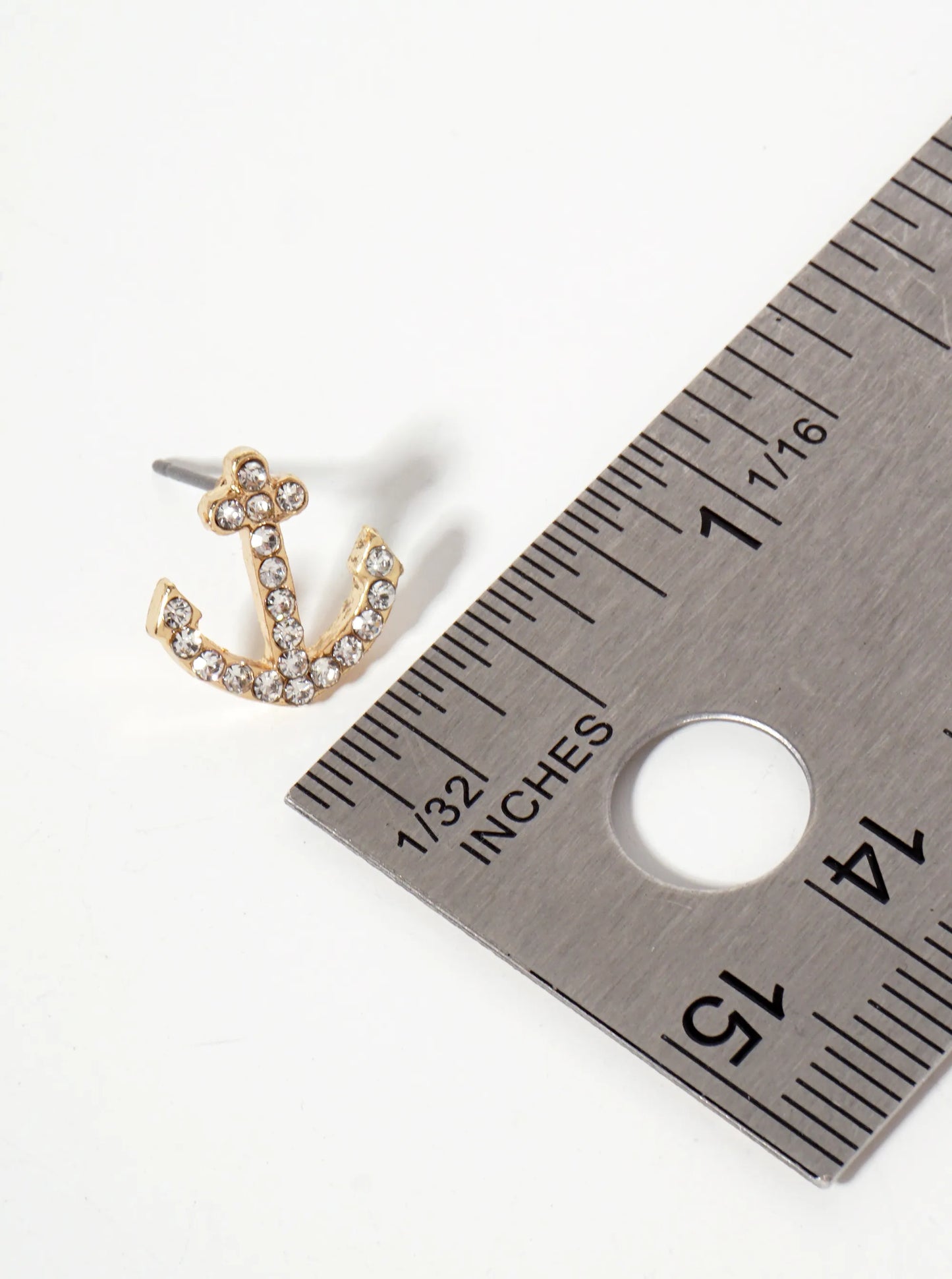 Nautical-Theme Crystal-Pave Anchor Stud Earrings