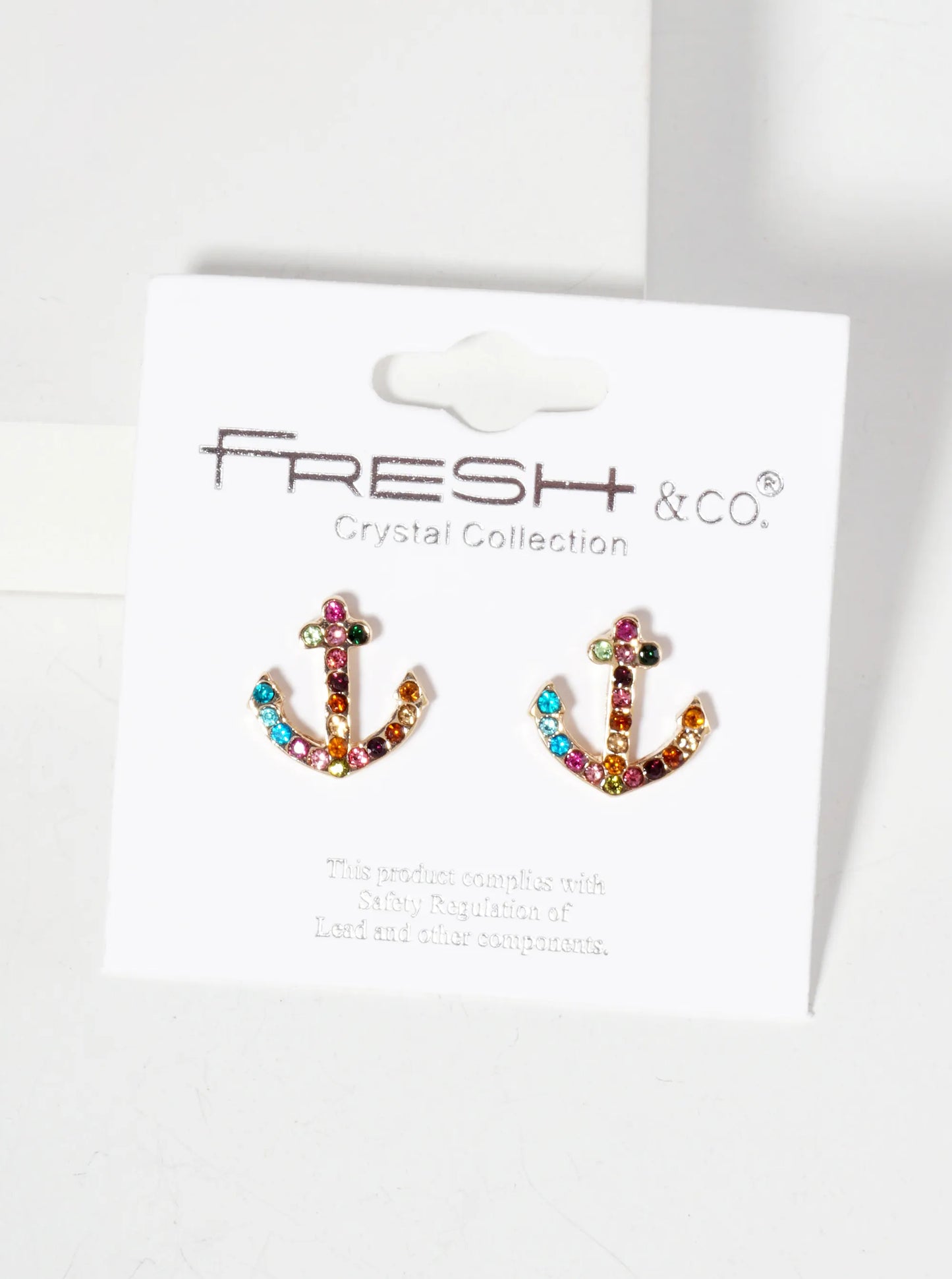 Nautical-Theme Crystal-Pave Anchor Stud Earrings