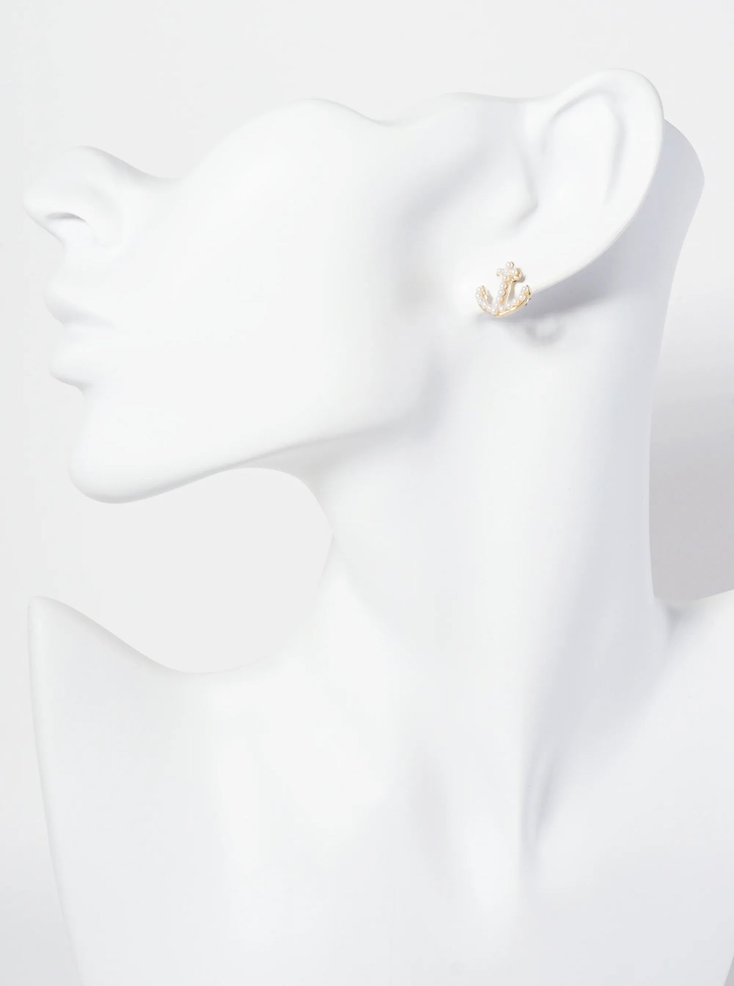 Nautical-Theme Crystal-Pave Anchor Stud Earrings