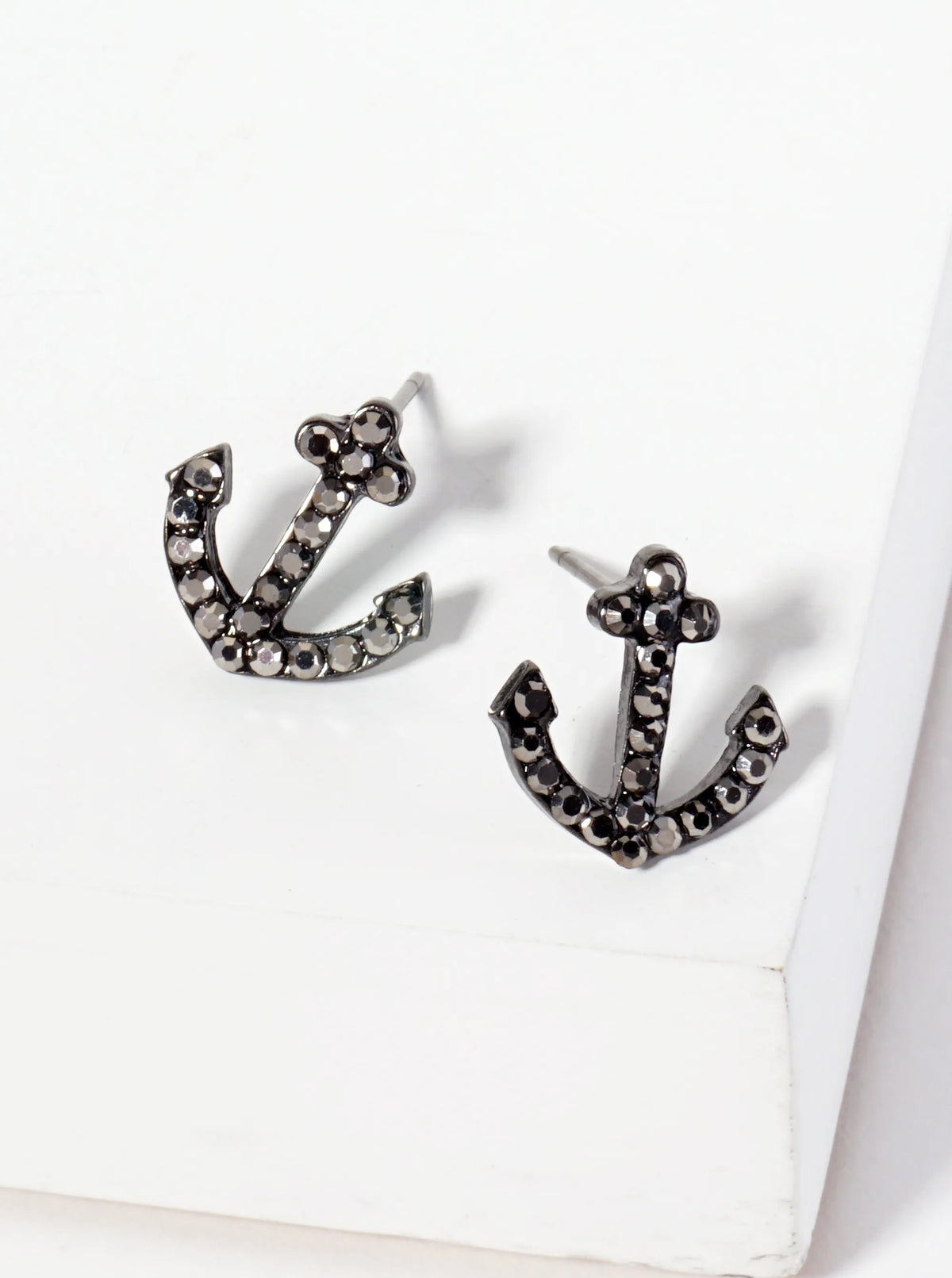 Nautical-Theme Crystal-Pave Anchor Stud Earrings
