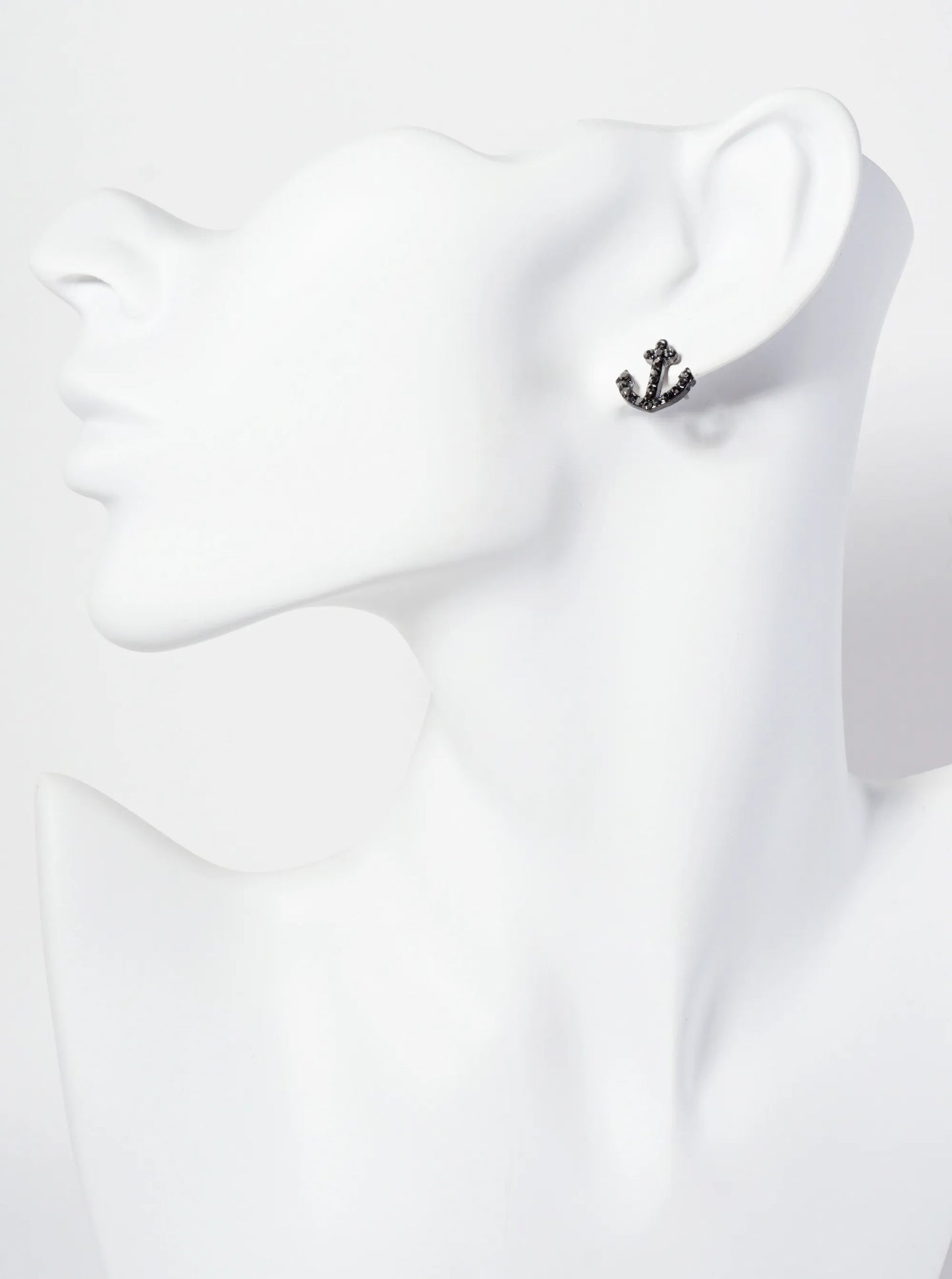 Nautical-Theme Crystal-Pave Anchor Stud Earrings