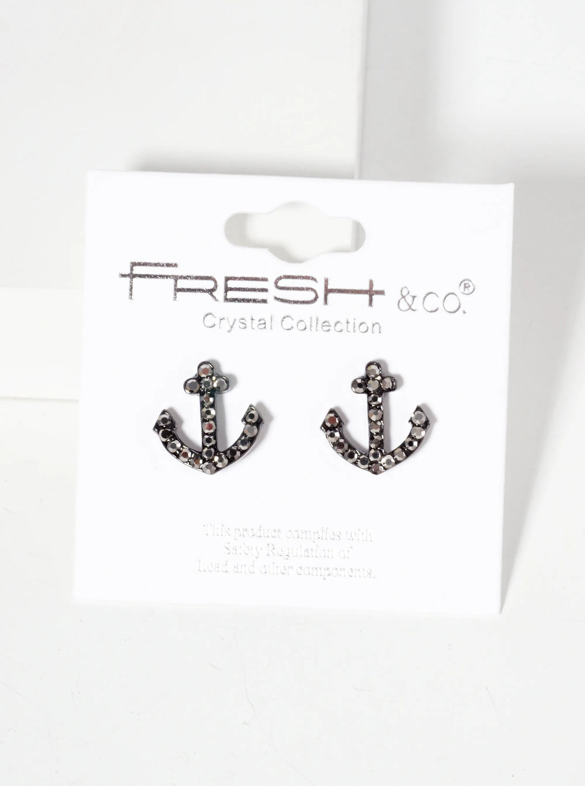 Nautical-Theme Crystal-Pave Anchor Stud Earrings