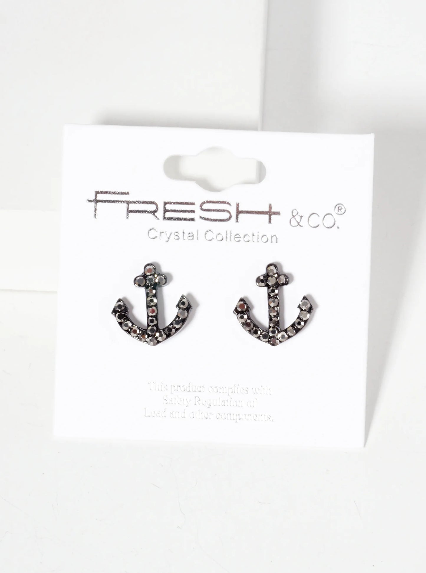 Nautical-Theme Crystal-Pave Anchor Stud Earrings