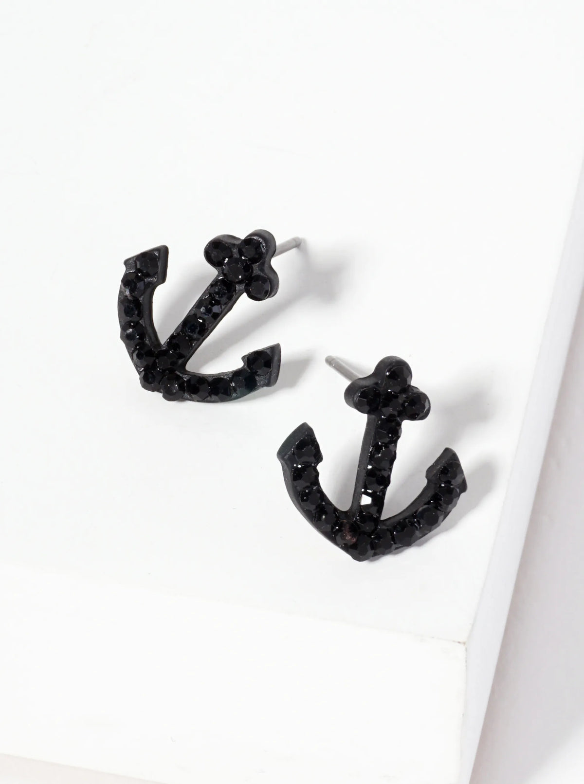 Nautical-Theme Crystal-Pave Anchor Stud Earrings