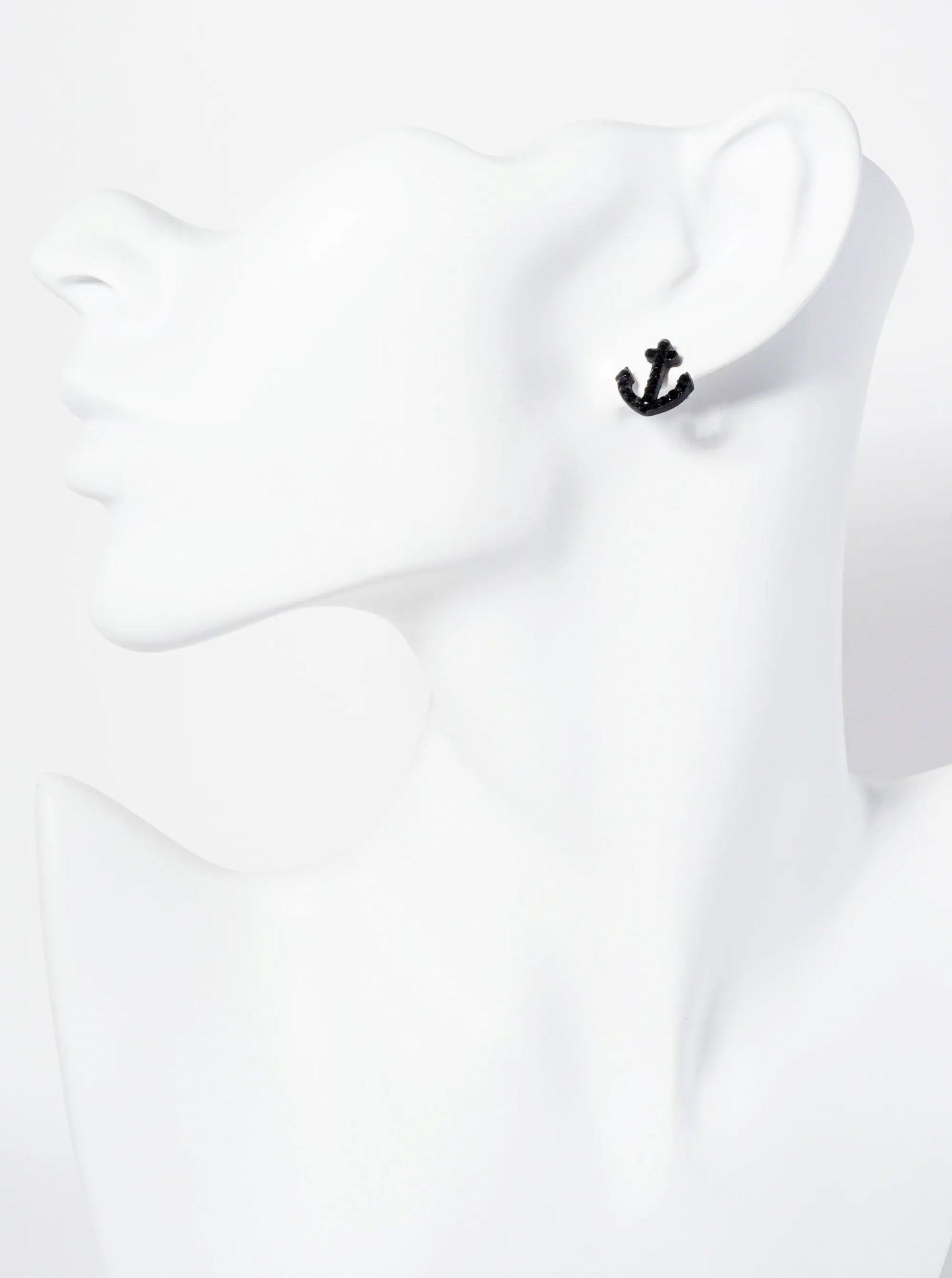 Nautical-Theme Crystal-Pave Anchor Stud Earrings