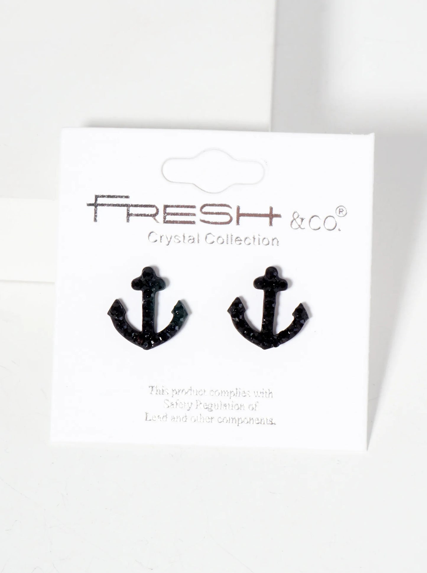 Nautical-Theme Crystal-Pave Anchor Stud Earrings
