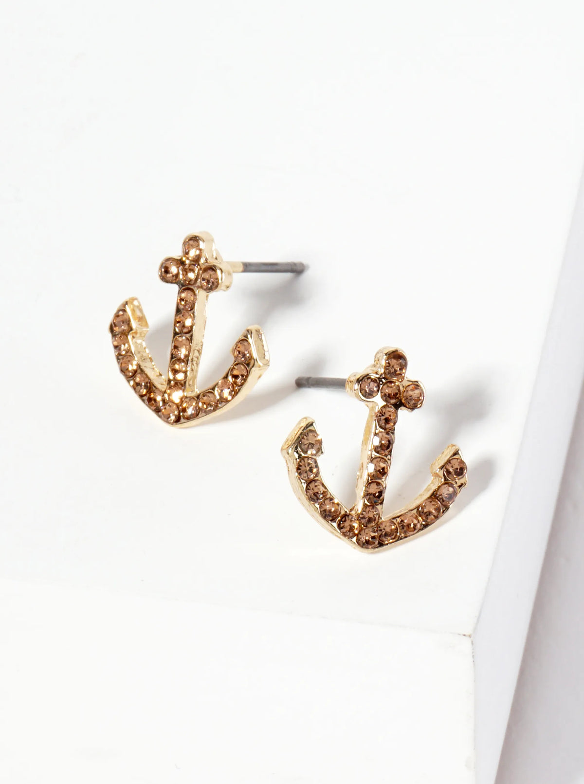 Nautical-Theme Crystal-Pave Anchor Stud Earrings