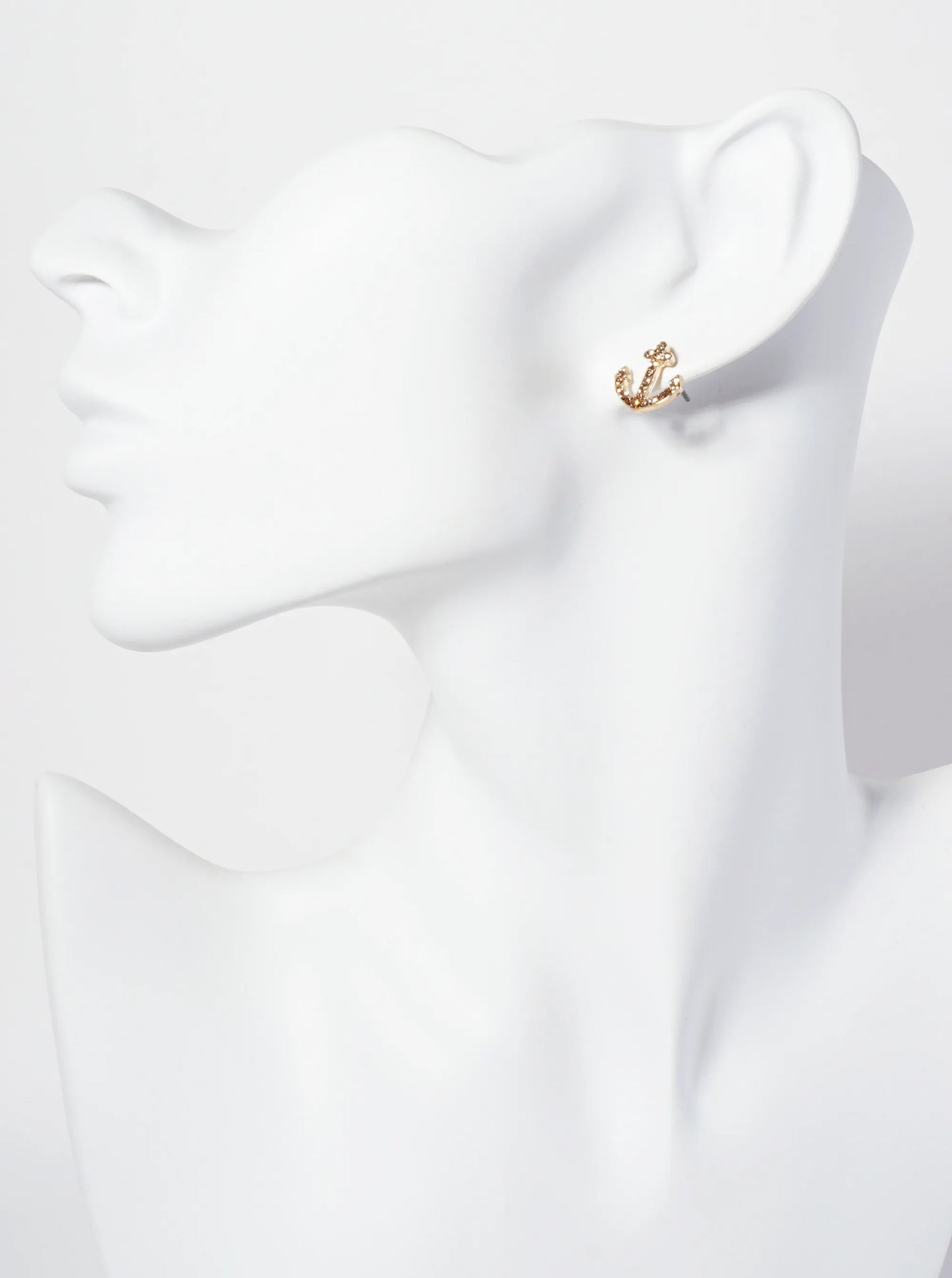 Nautical-Theme Crystal-Pave Anchor Stud Earrings