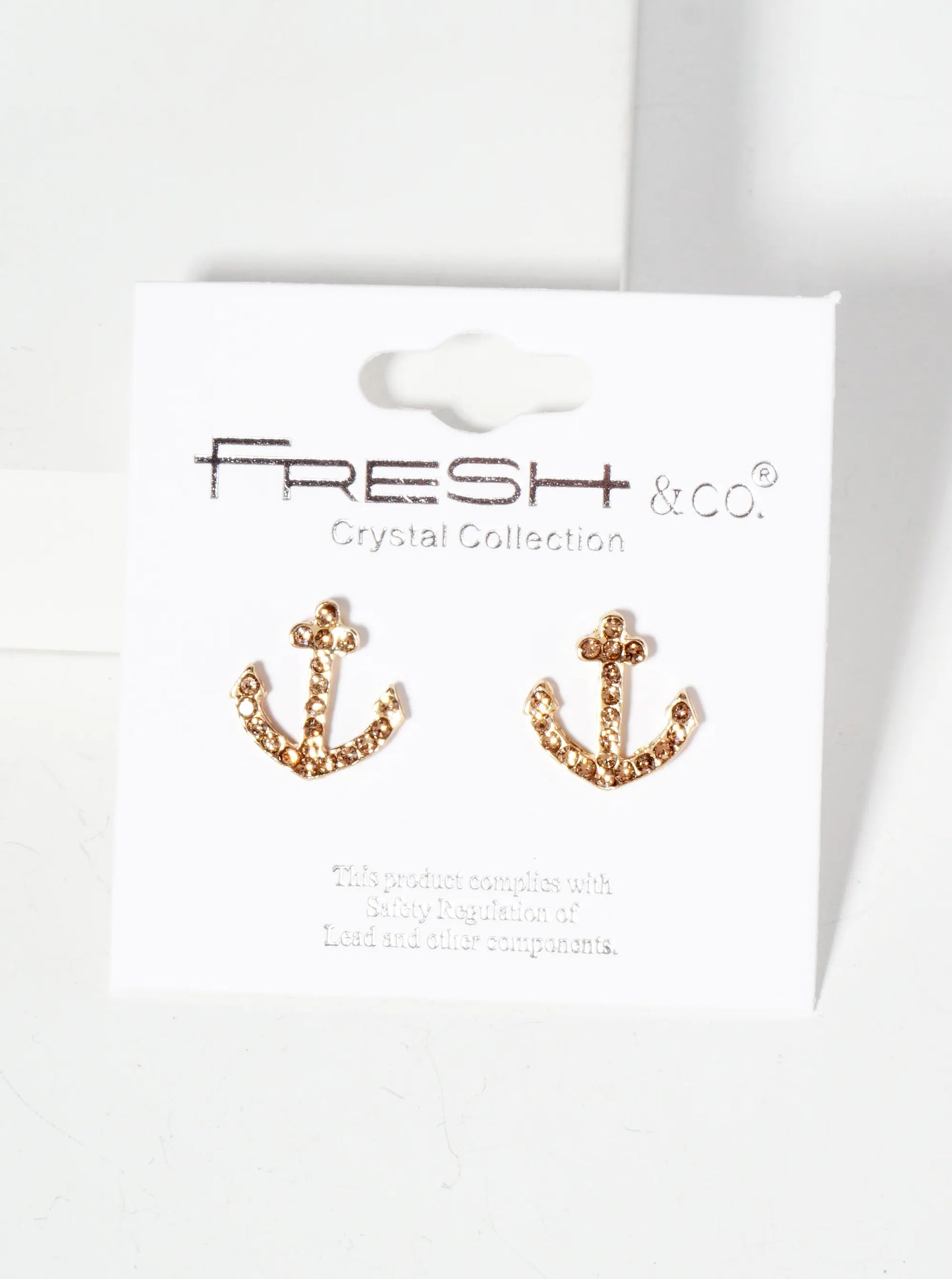Nautical-Theme Crystal-Pave Anchor Stud Earrings