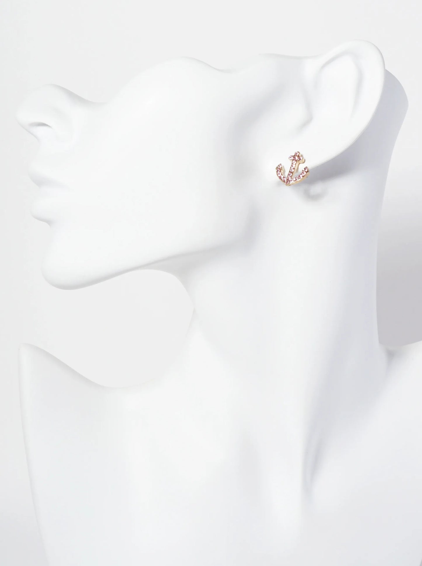 Nautical-Theme Crystal-Pave Anchor Stud Earrings