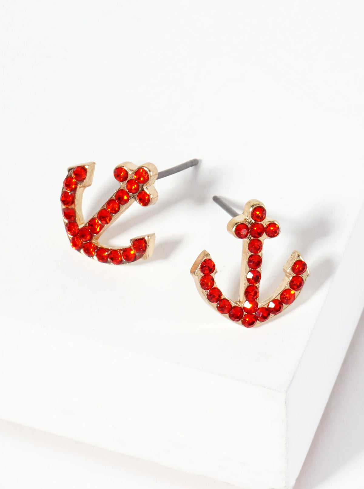 Nautical-Theme Crystal-Pave Anchor Stud Earrings