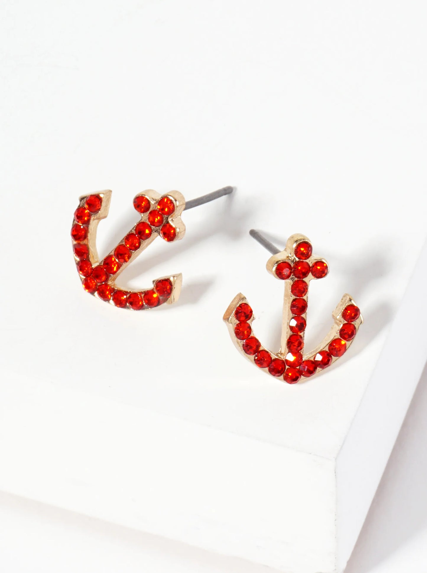 Nautical-Theme Crystal-Pave Anchor Stud Earrings