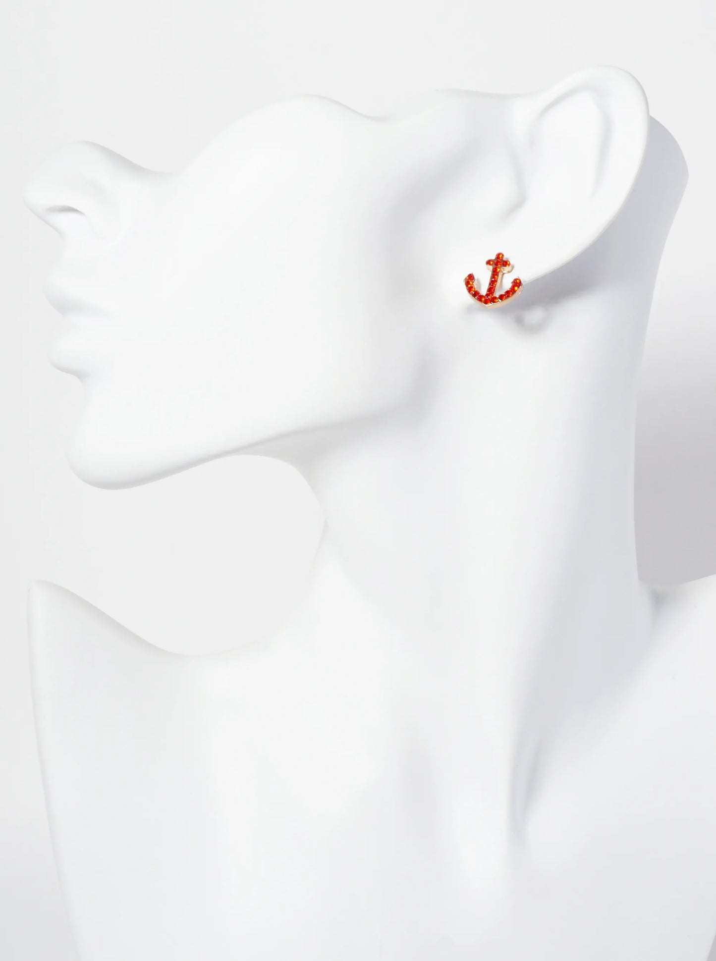 Nautical-Theme Crystal-Pave Anchor Stud Earrings