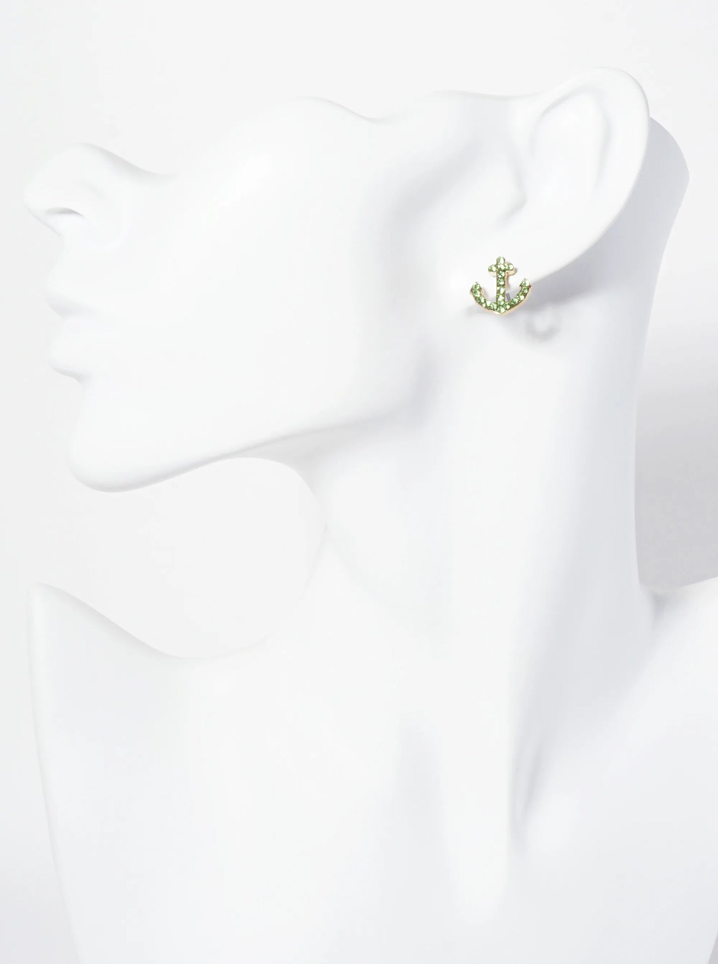 Nautical-Theme Crystal-Pave Anchor Stud Earrings