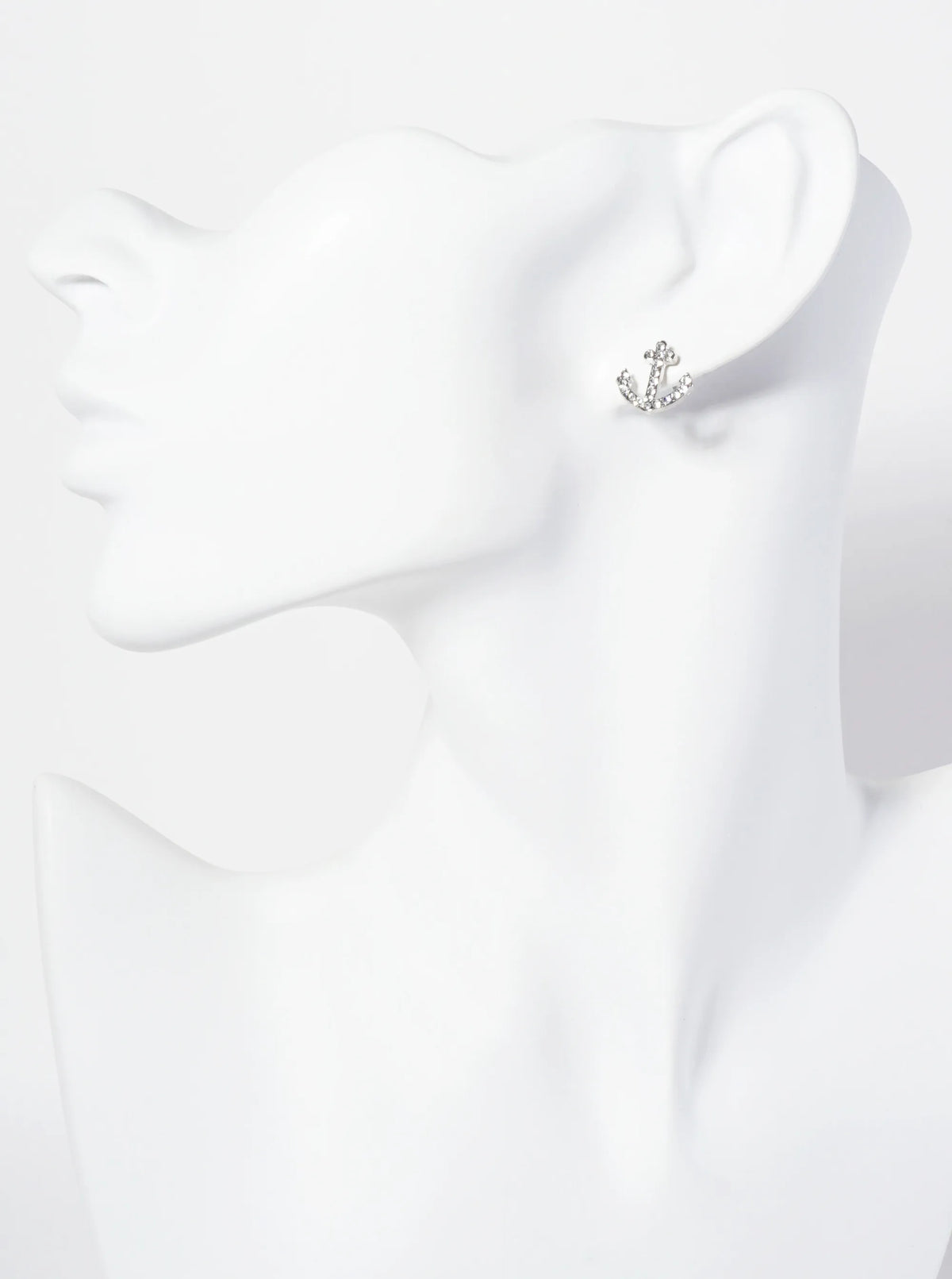 Nautical-Theme Crystal-Pave Anchor Stud Earrings