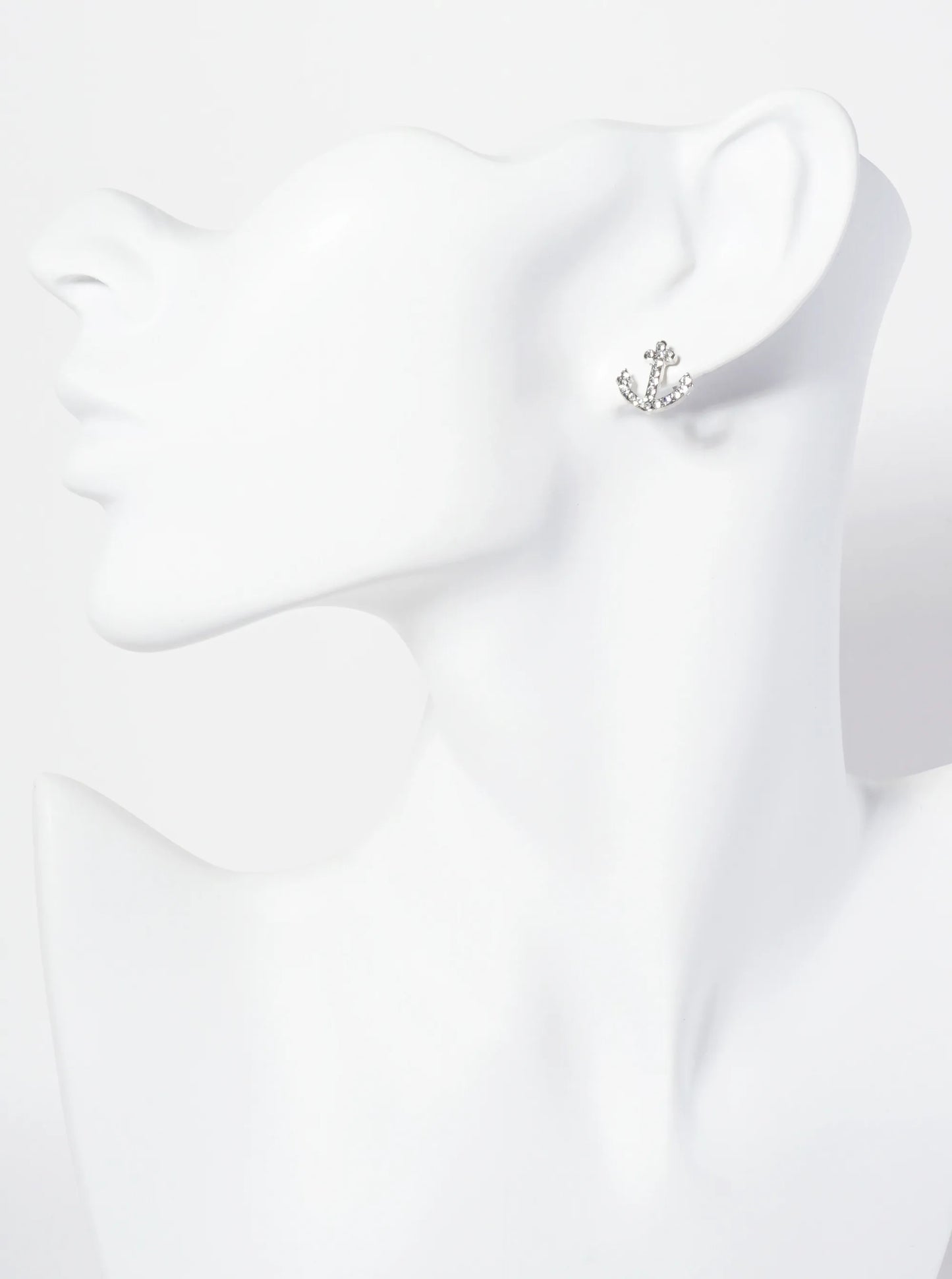 Nautical-Theme Crystal-Pave Anchor Stud Earrings