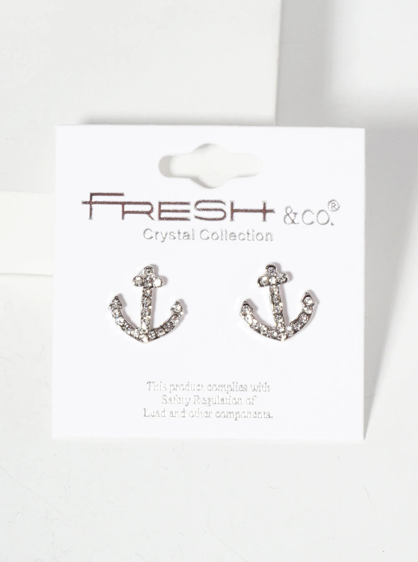 Nautical-Theme Crystal-Pave Anchor Stud Earrings