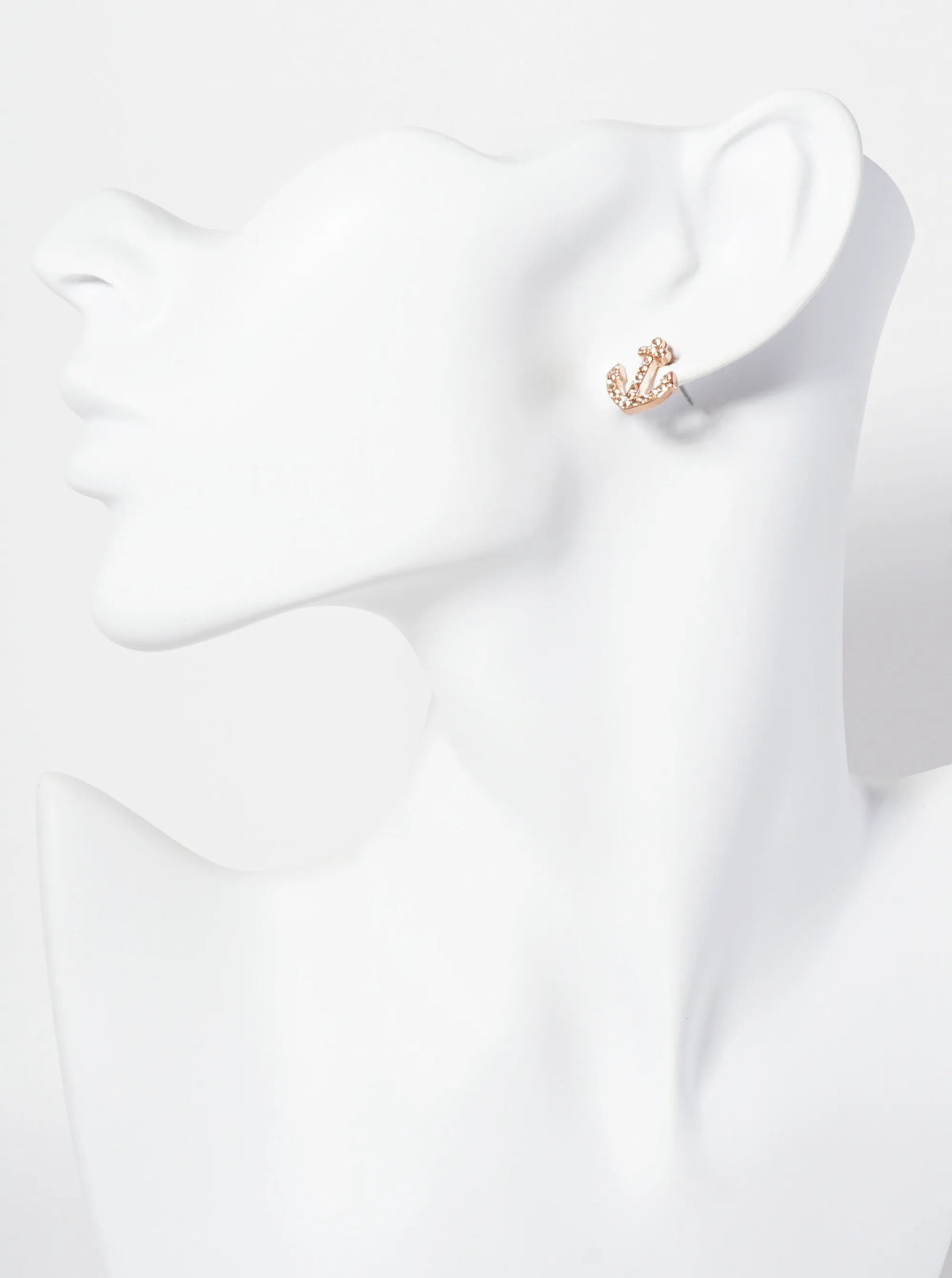 Nautical-Theme Crystal-Pave Anchor Stud Earrings