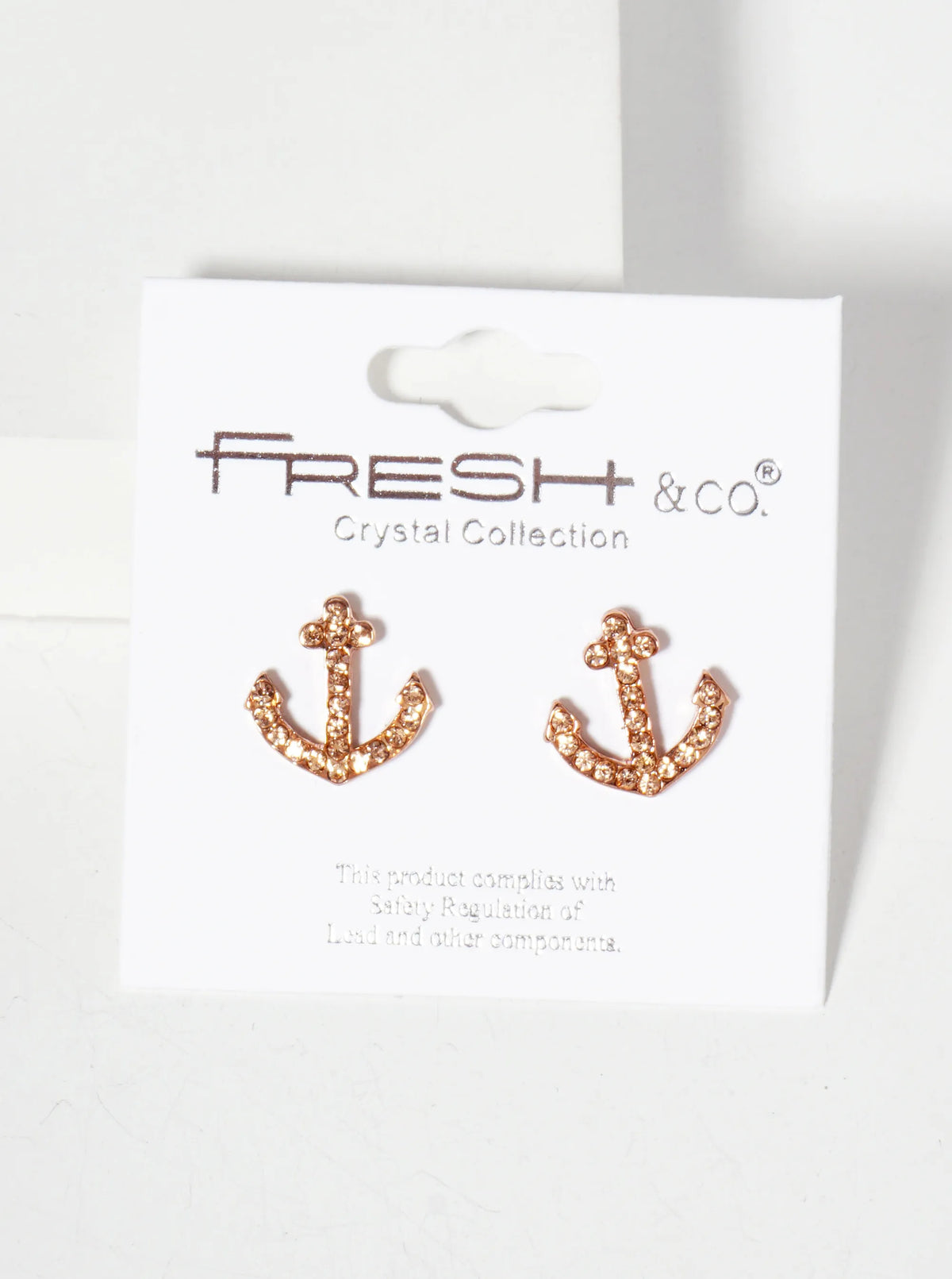 Nautical-Theme Crystal-Pave Anchor Stud Earrings