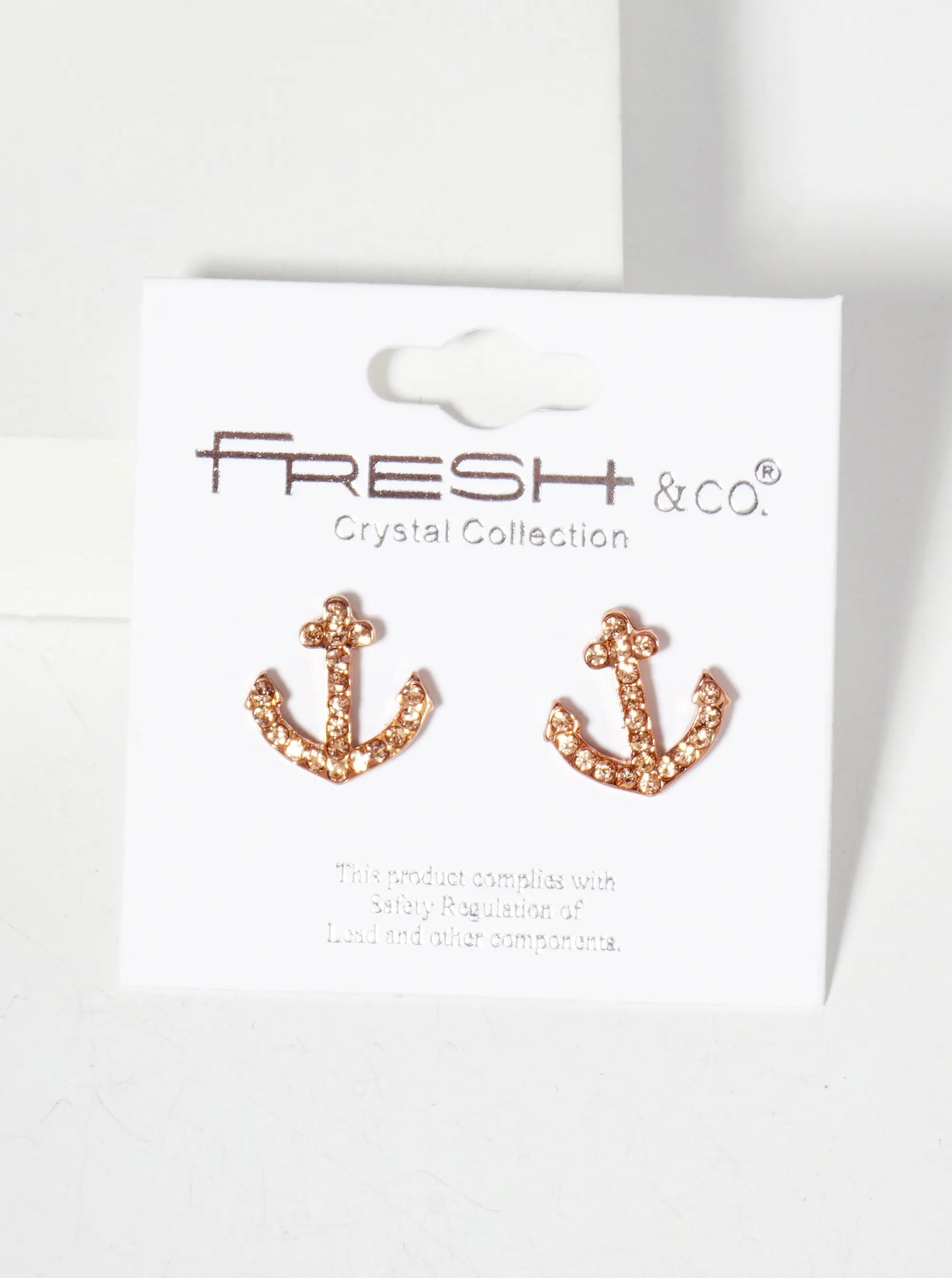 Nautical-Theme Crystal-Pave Anchor Stud Earrings