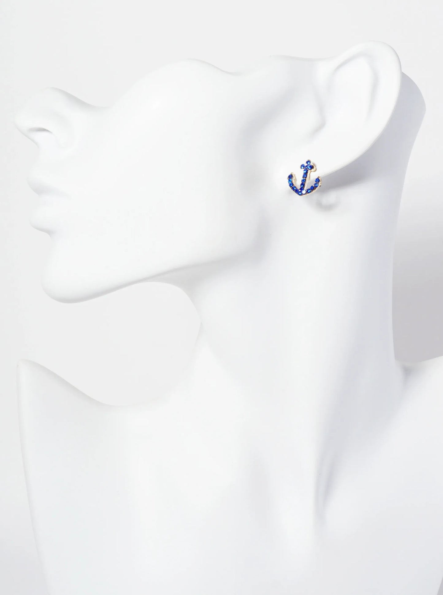 Nautical-Theme Crystal-Pave Anchor Stud Earrings