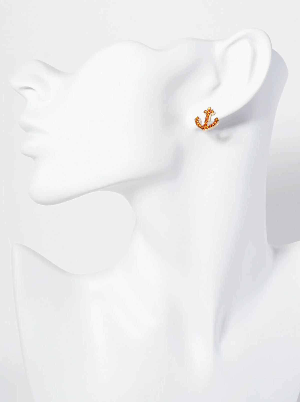 Nautical-Theme Crystal-Pave Anchor Stud Earrings