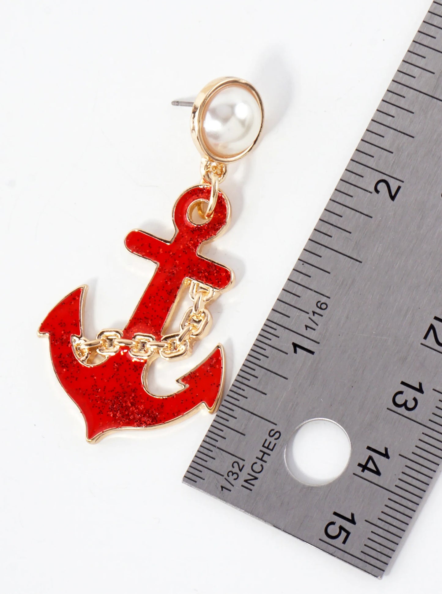 Nautical-Theme Enamel Anchor Drop Pearl Post Statement Earrings