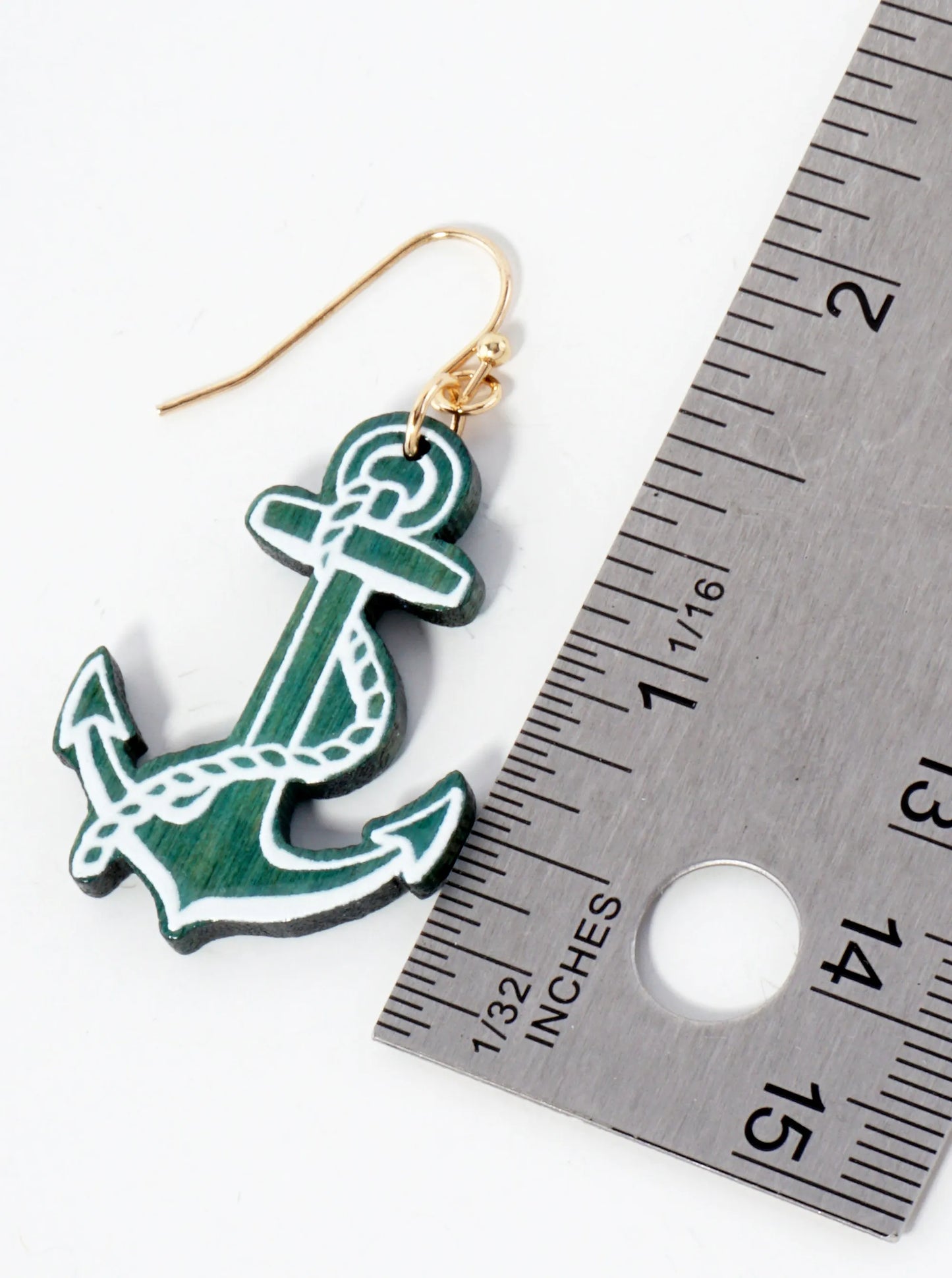 Nautical-Theme Laser-Cut Wood Anchor Dangle Drop Earrings