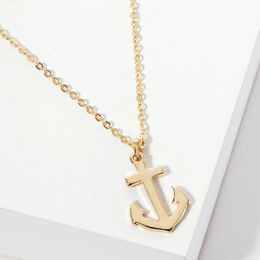 Nautical-Theme Polished Metal 20mm Anchor Pendant Necklace