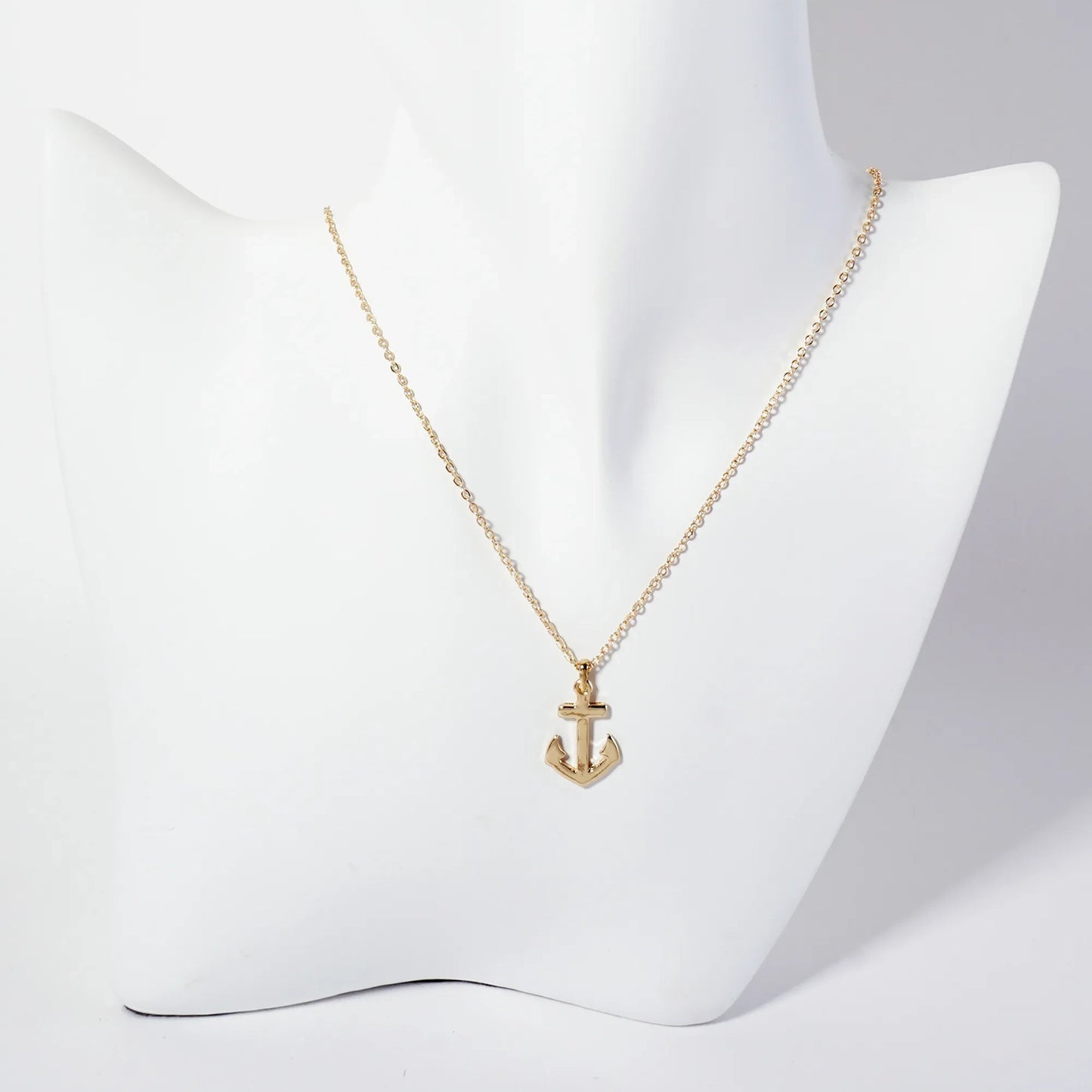Nautical-Theme Polished Metal 20mm Anchor Pendant Necklace