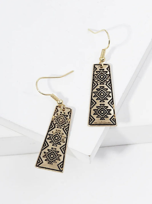 Navajo Pattern Engraved Dangle Drop Earrings