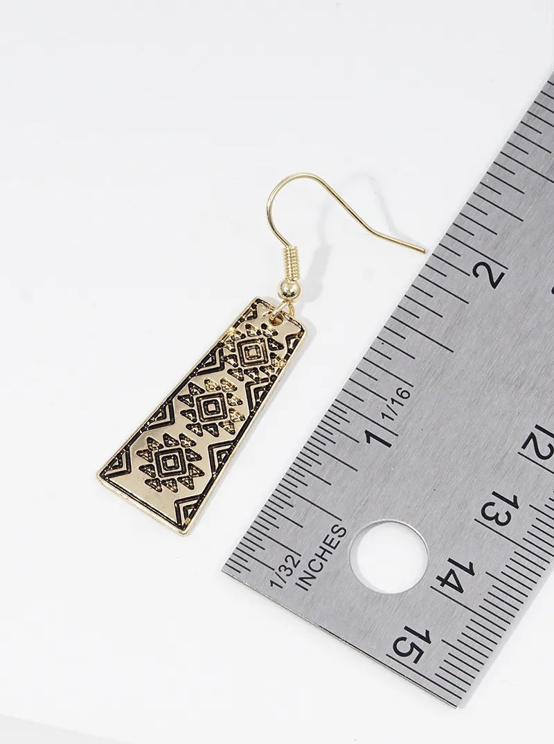 Navajo Pattern Engraved Dangle Drop Earrings
